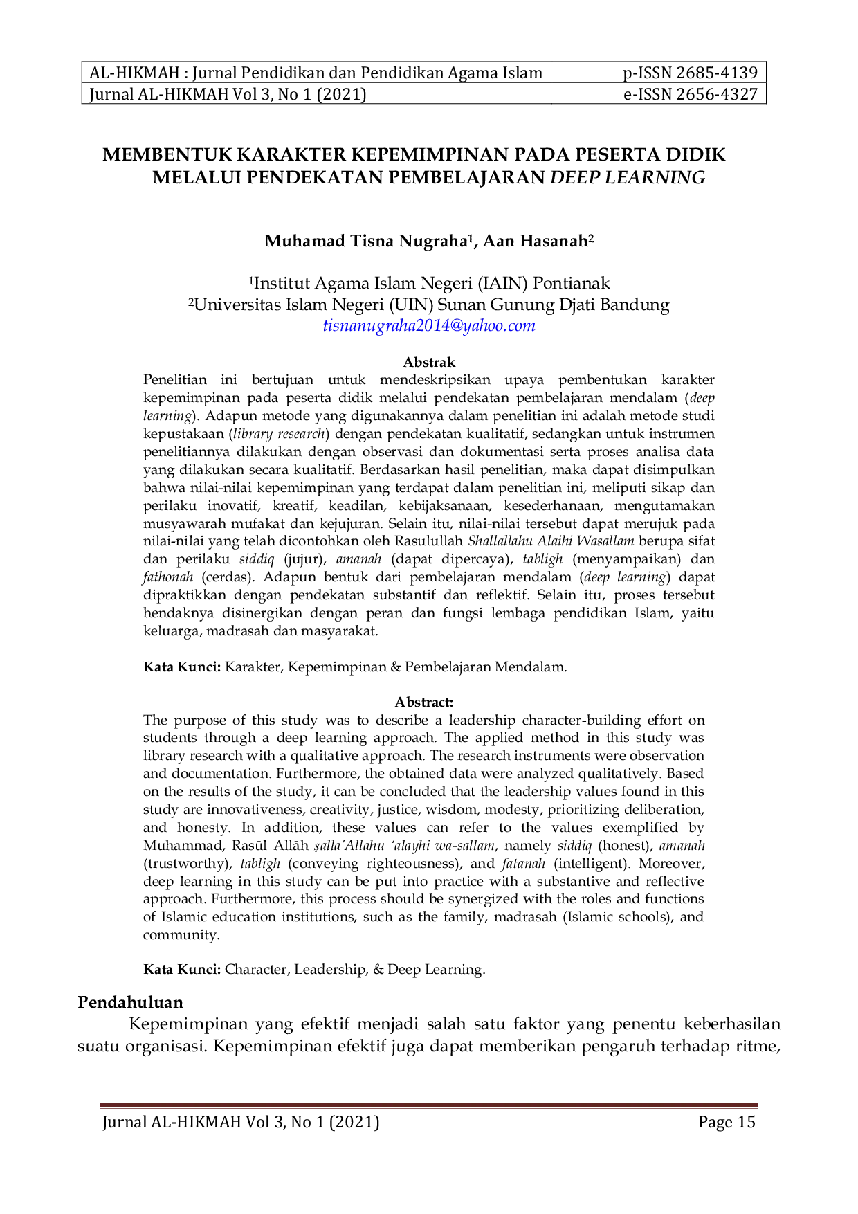JURIS Membentuk Karakter Kepemimpinan Pada Peserta Didik Melalui Pendekatan Pembelajaran Deep Learning