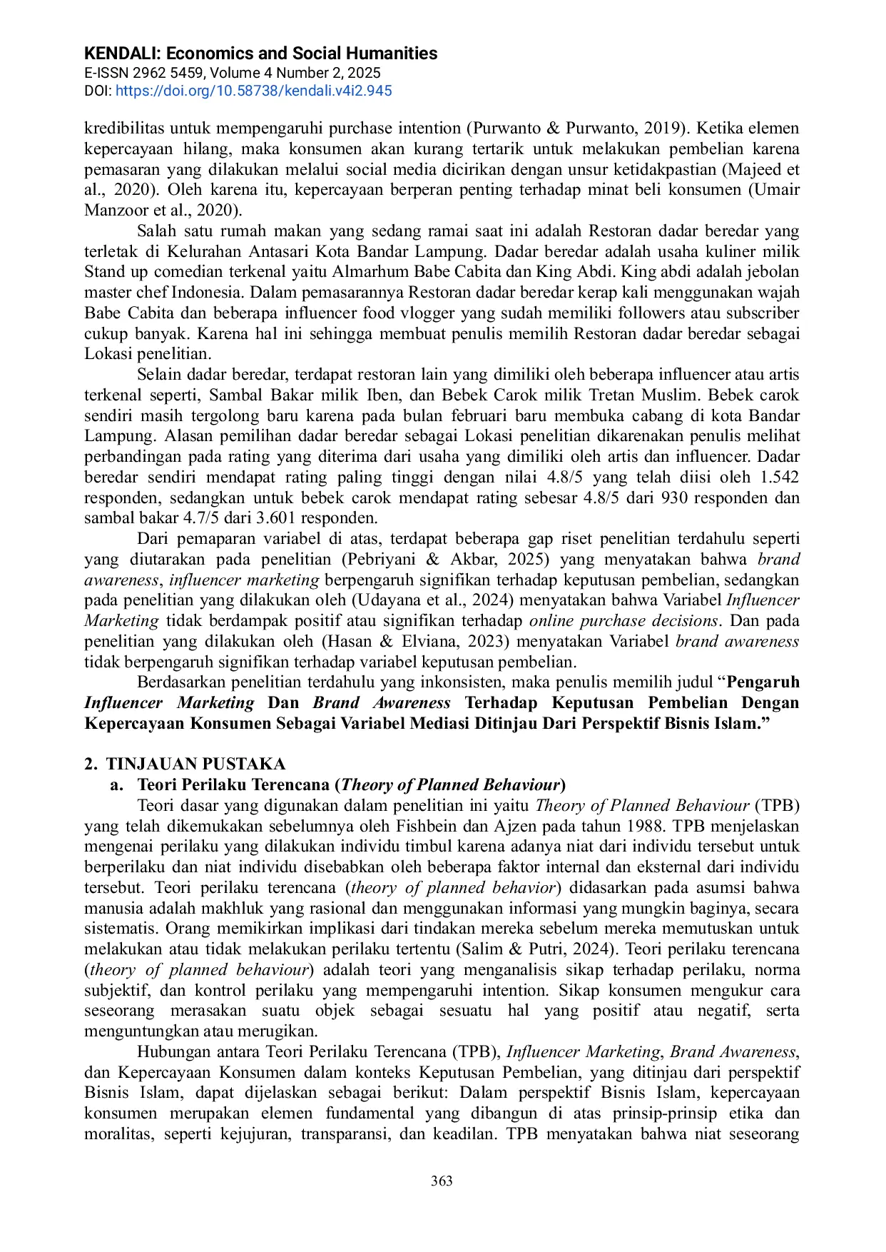 JURIS Pengaruh Influencer Marketing dan Brand Awareness terhadap Keputusan Pembelian dengan Kepercayaan Konsumen sebagai Variabel Mediasi Ditinjau dari Perspektif Bisnis Islam