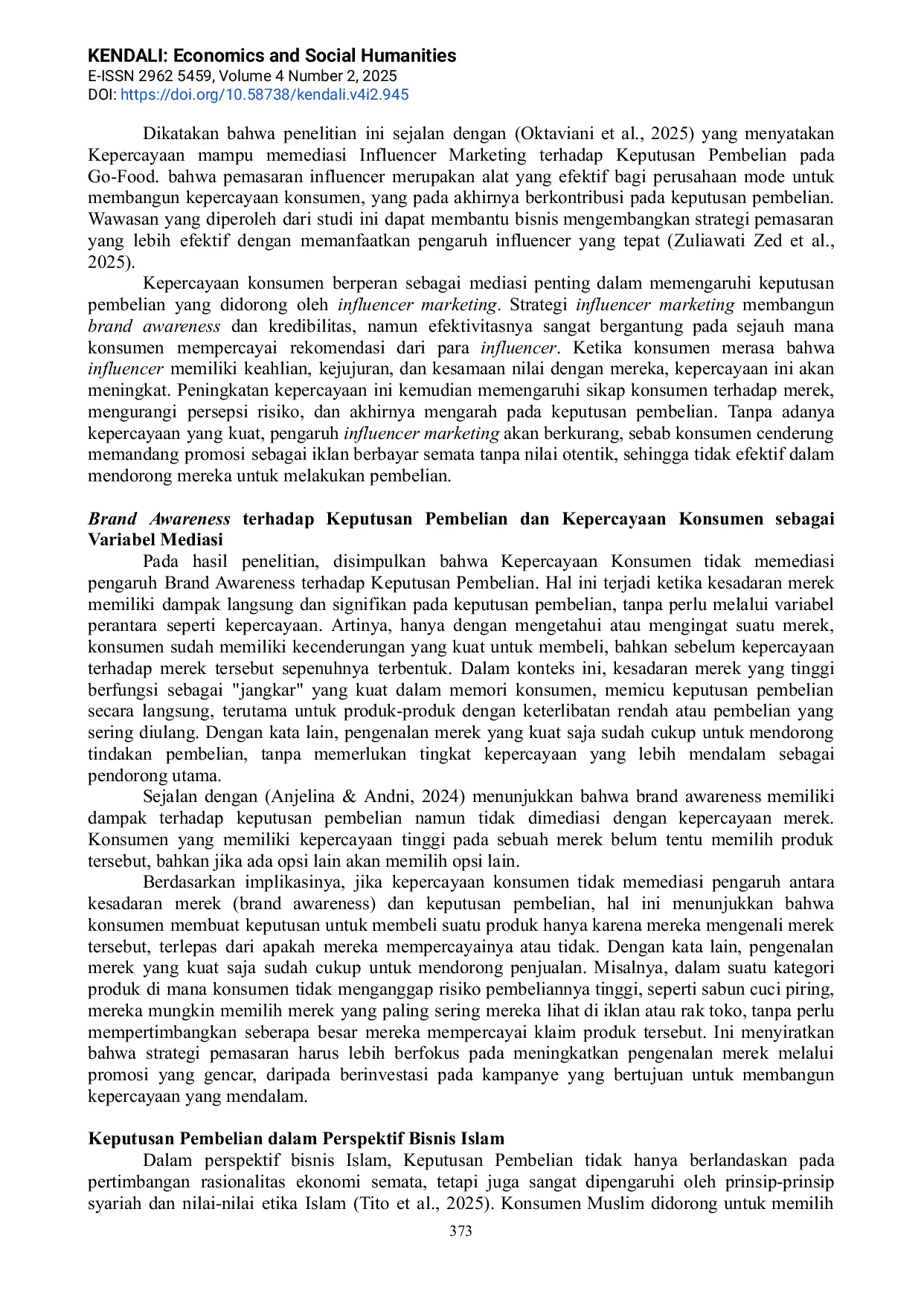 JURIS Pengaruh Influencer Marketing dan Brand Awareness terhadap Keputusan Pembelian dengan Kepercayaan Konsumen sebagai Variabel Mediasi Ditinjau dari Perspektif Bisnis Islam