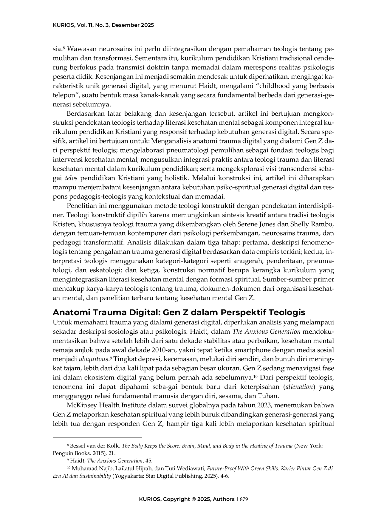 JURIS Dari trauma ke transendensi Sebuah pendekatan teologis terhadap literasi kesehatan mental dalam kurikulum pendidikan Kristiani generasi digital