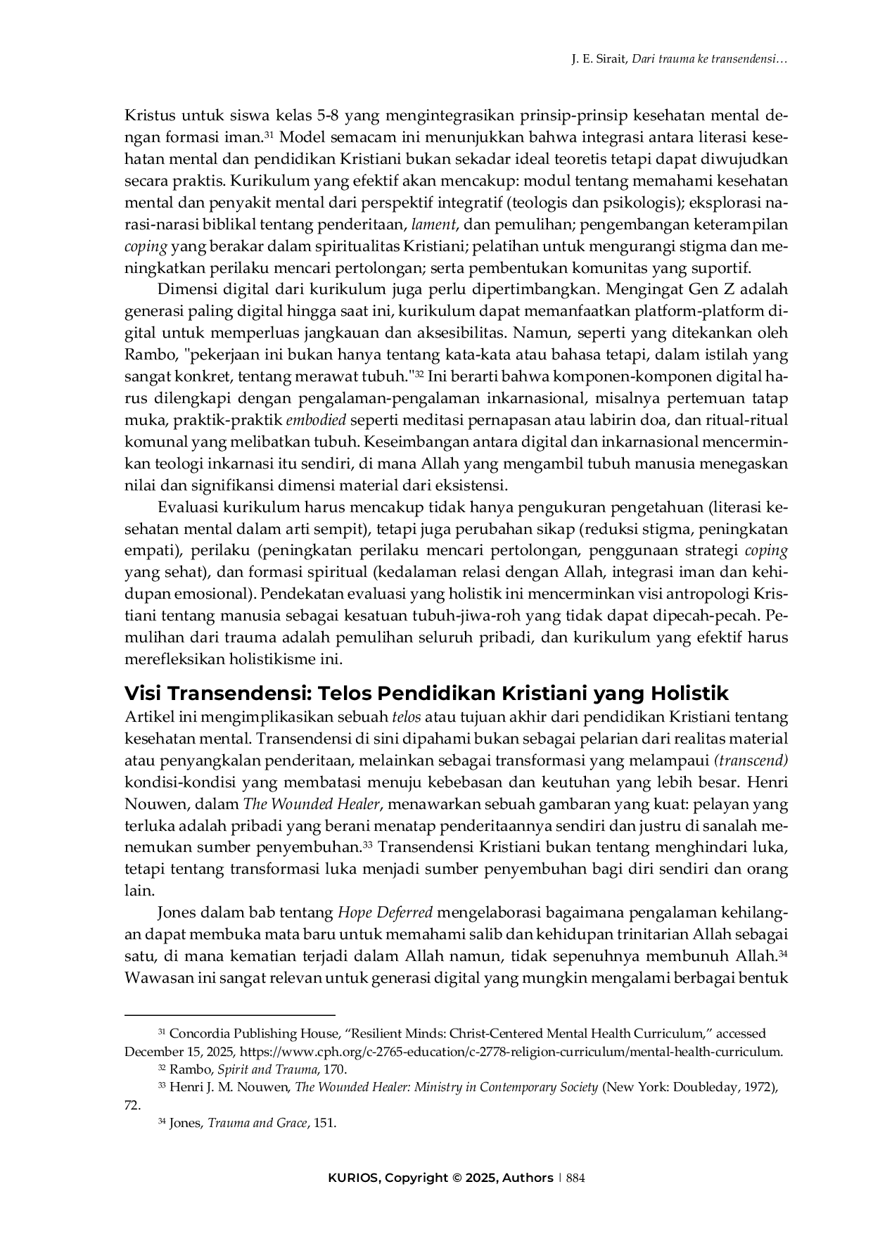 JURIS Dari trauma ke transendensi Sebuah pendekatan teologis terhadap literasi kesehatan mental dalam kurikulum pendidikan Kristiani generasi digital