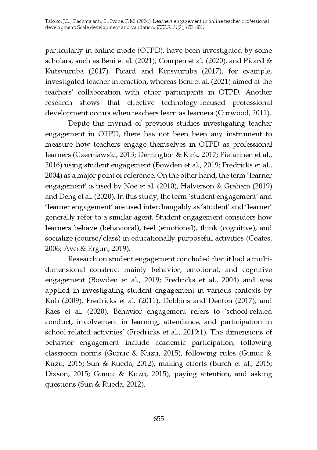 juris Learners Engagement in Online Teacher Professional Development Scale Development and Validation