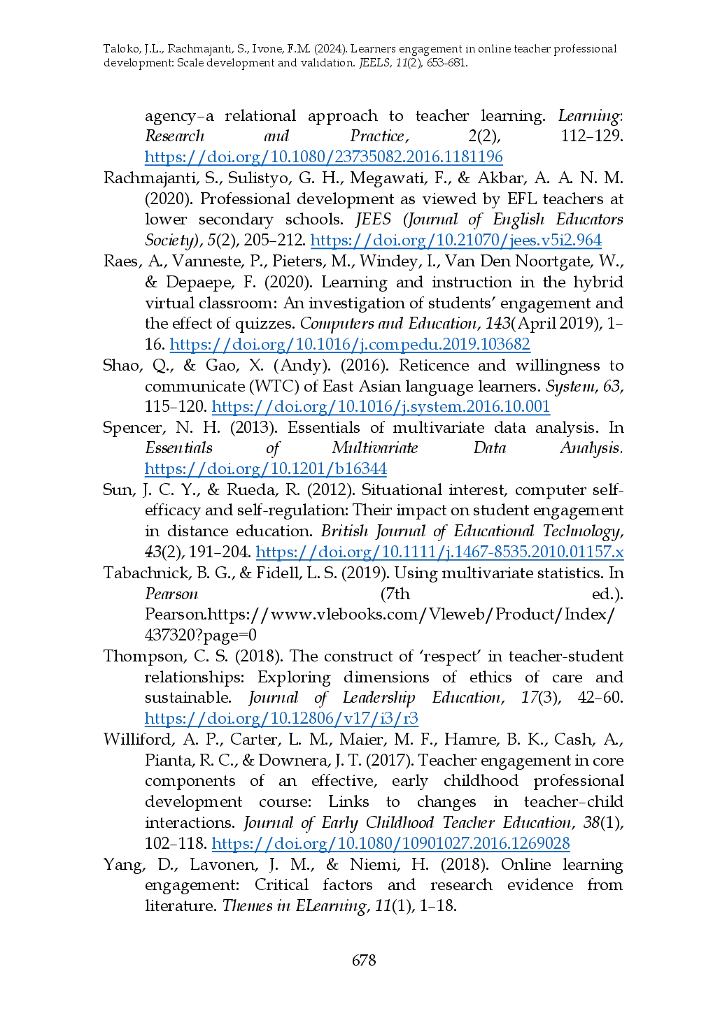 juris Learners Engagement in Online Teacher Professional Development Scale Development and Validation
