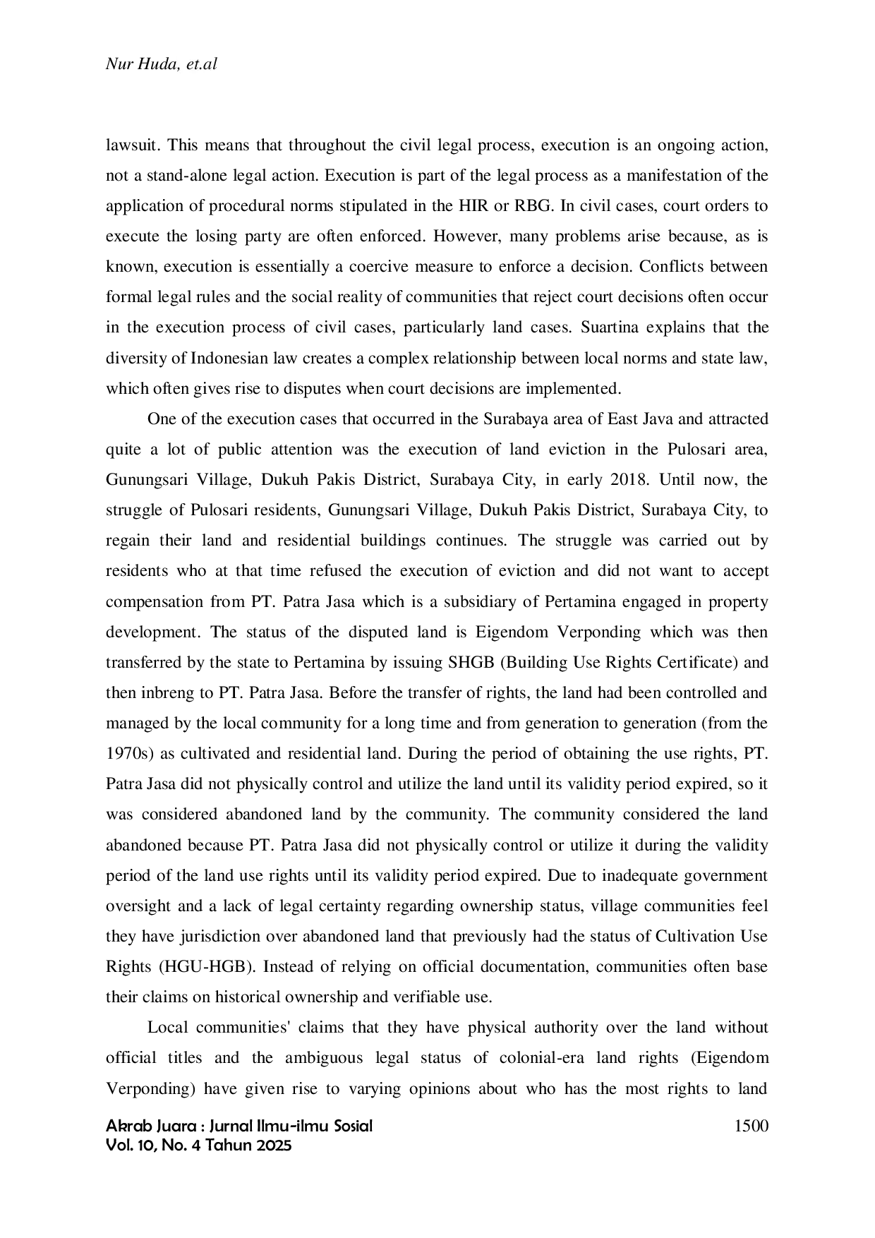 JURIS Konflik Norma Hukum Dan Implikasi Eksekusi Tanah Dalam Teori Karl Marx