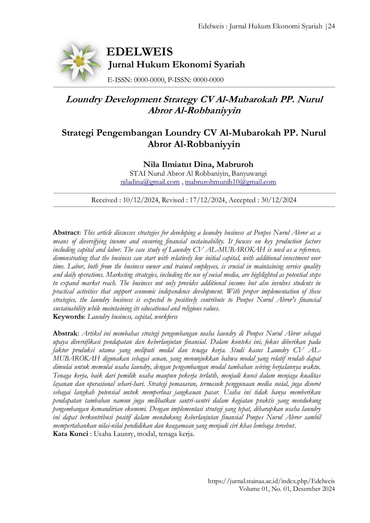 JURIS Strategi Pengembangan Loundry CV Al Mubarokah PP Nurul Abror Al Robbaniyyin