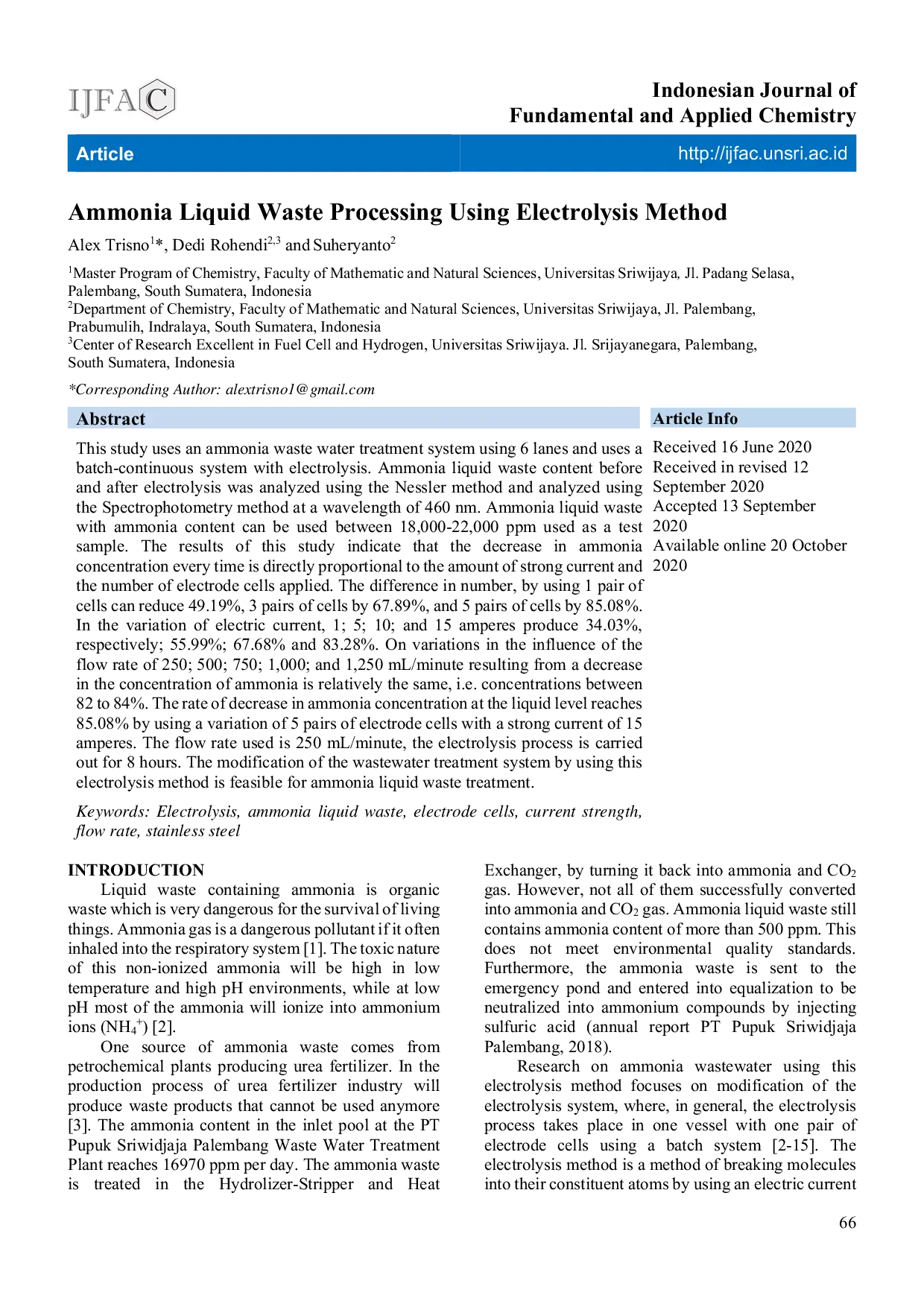 JURIS Ammonia Liquid Waste Processing Using Electrolysis Method
