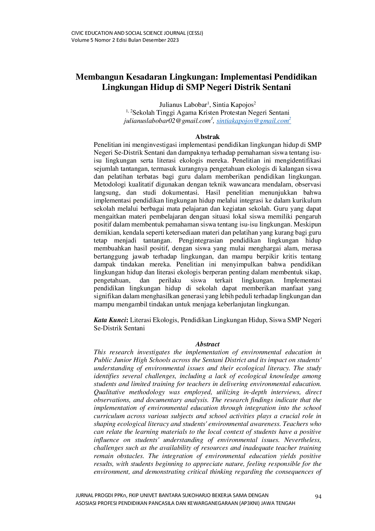 JURIS LITERASI EKOLOGIS LITERASI EKOLOGIS Implementasi Pendidikan Lingkungan Hidup bagi Siswa SMP Negeri Se Distrik Sentani