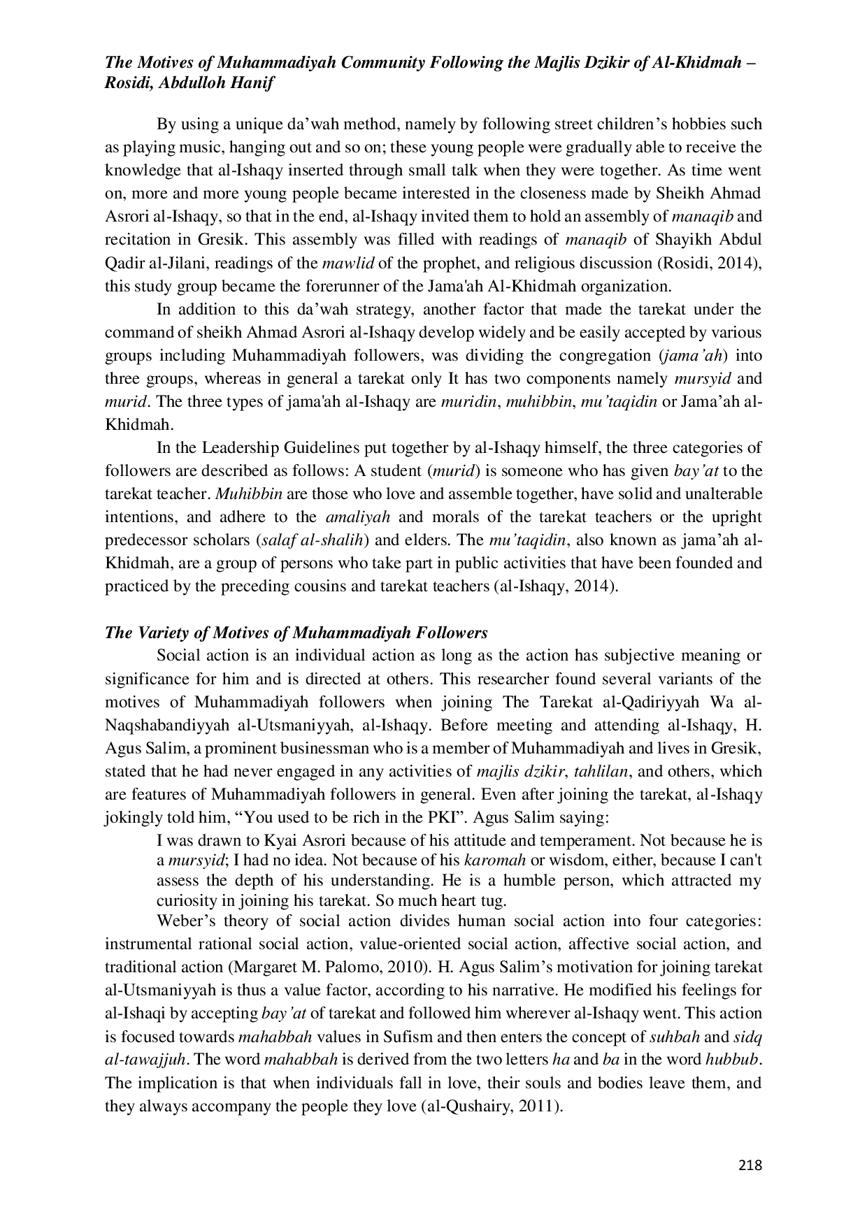 JURIS The Motives of Muhammadiyah Community Following the Majlis Dzikir of Al Khidmah Case Study of Tarekat Community of al Qadiriyyah wa al Naqsyabandiyyah al Utsmaniyyah