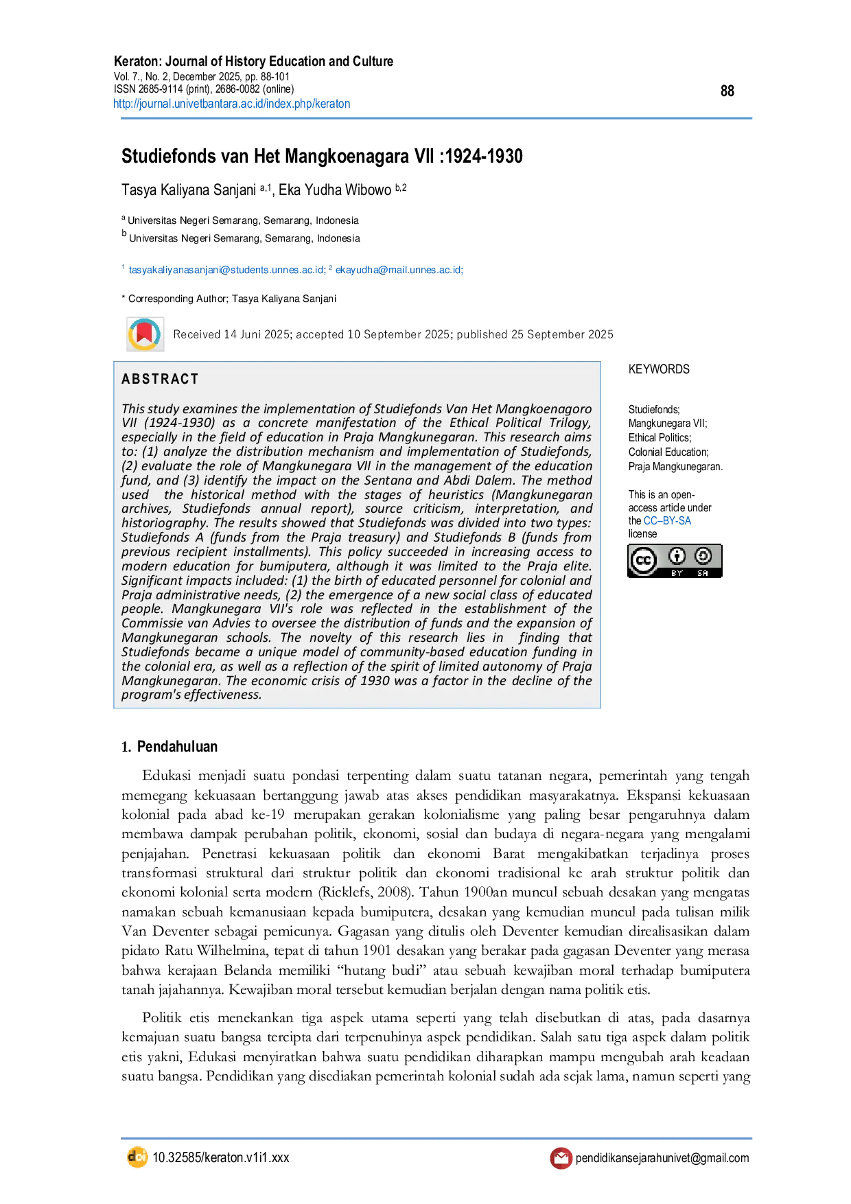 JURIS Studiefonds van Het Mangkoenagara VII 1924 1930