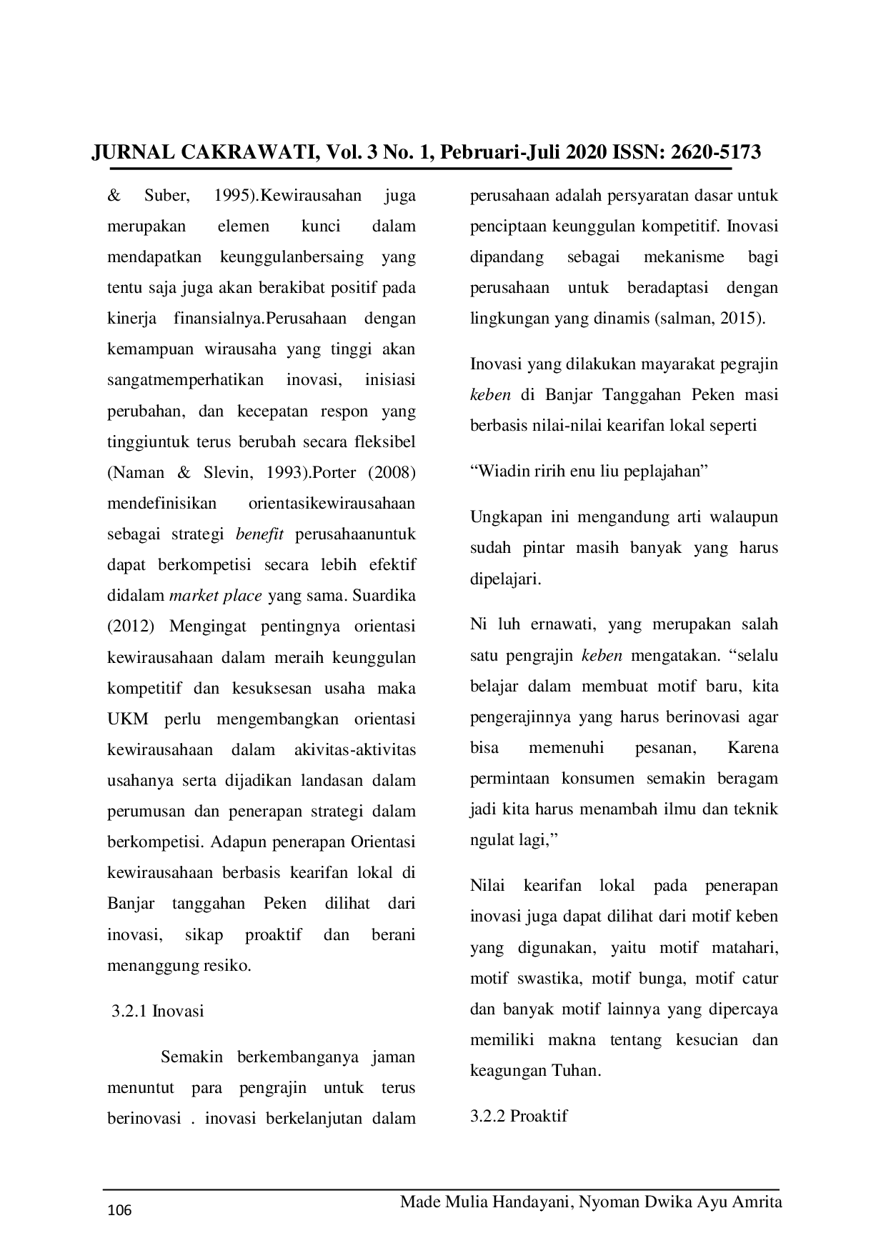 JURIS Analisis Orientasi Kewirausahaan Berbasis Kearifan Lokal Untuk Meningkatkan Kinerja Pemasaran Pada Pengrajin Keben Di Banjar Tanggahan Peken Desa Sulahan Kecamatan Susut Kabupaten Bangli