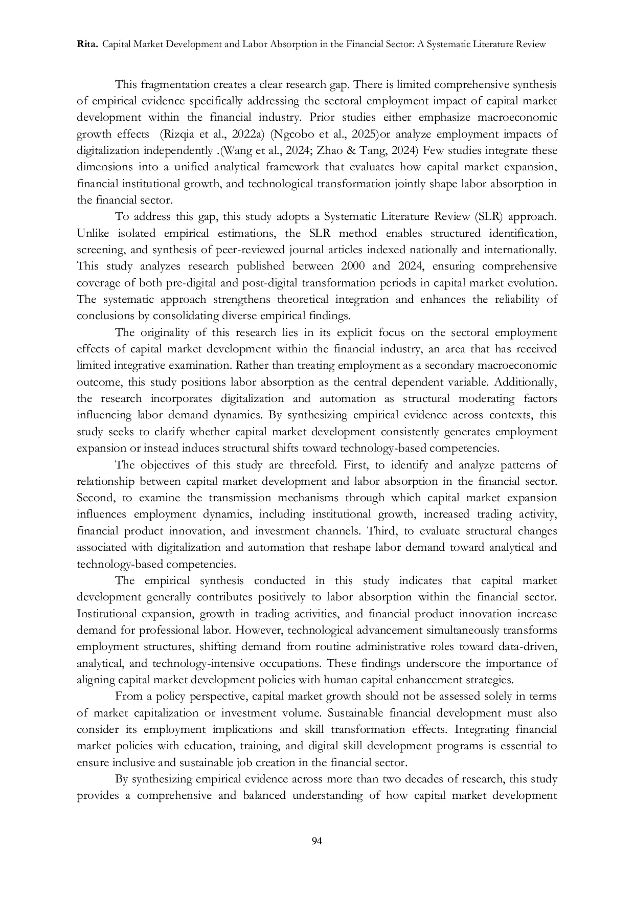 JURIS Capital Market Development and Labor Absorption in the Financial Sector A Systematic Literature Review