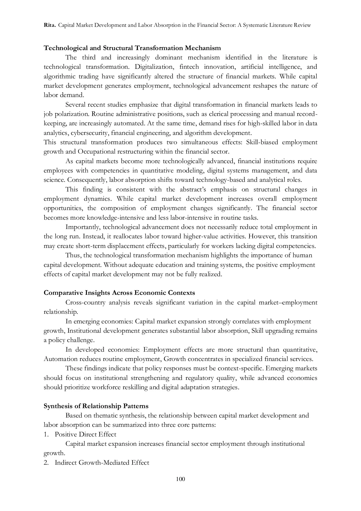 JURIS Capital Market Development and Labor Absorption in the Financial Sector A Systematic Literature Review