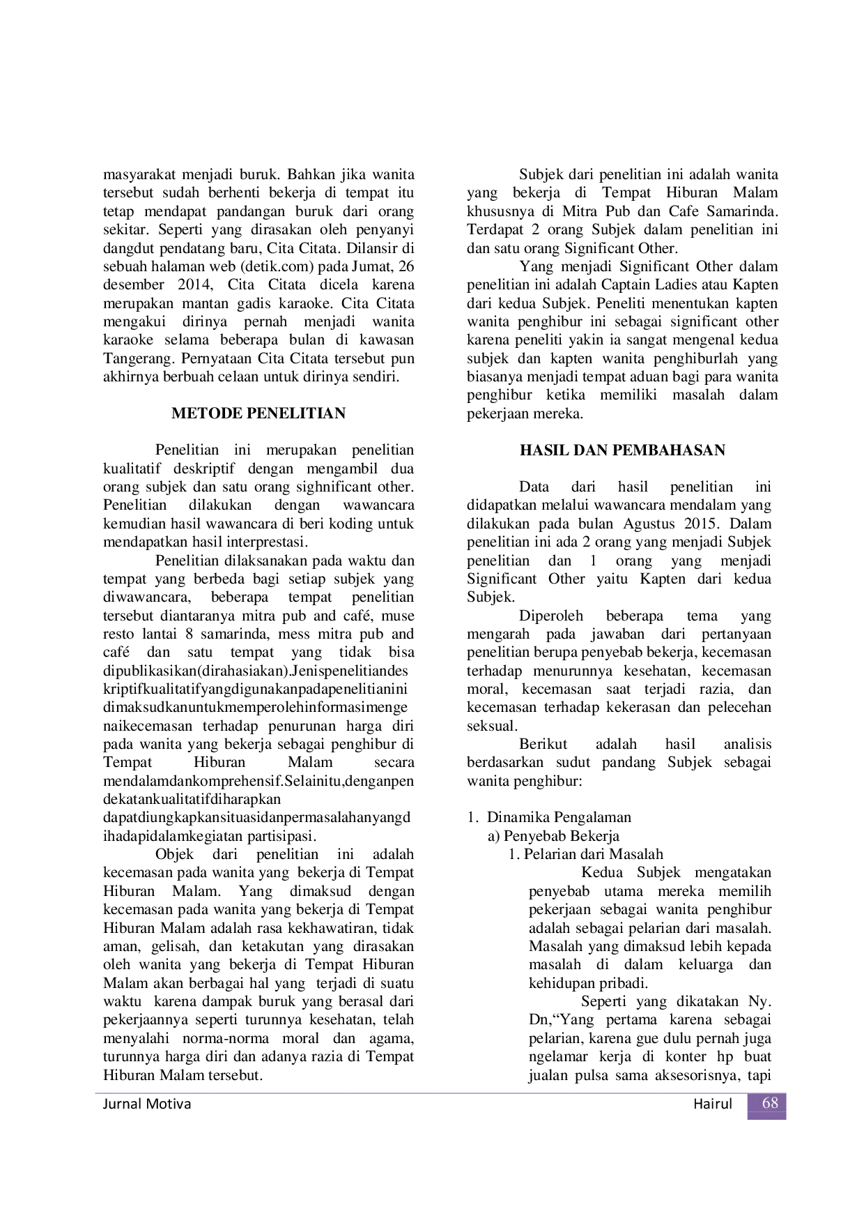 JURIS Gambaran Kecemasan Pada Wanita Pekerja Tempat Hiburan Malam Wanita Penghibur