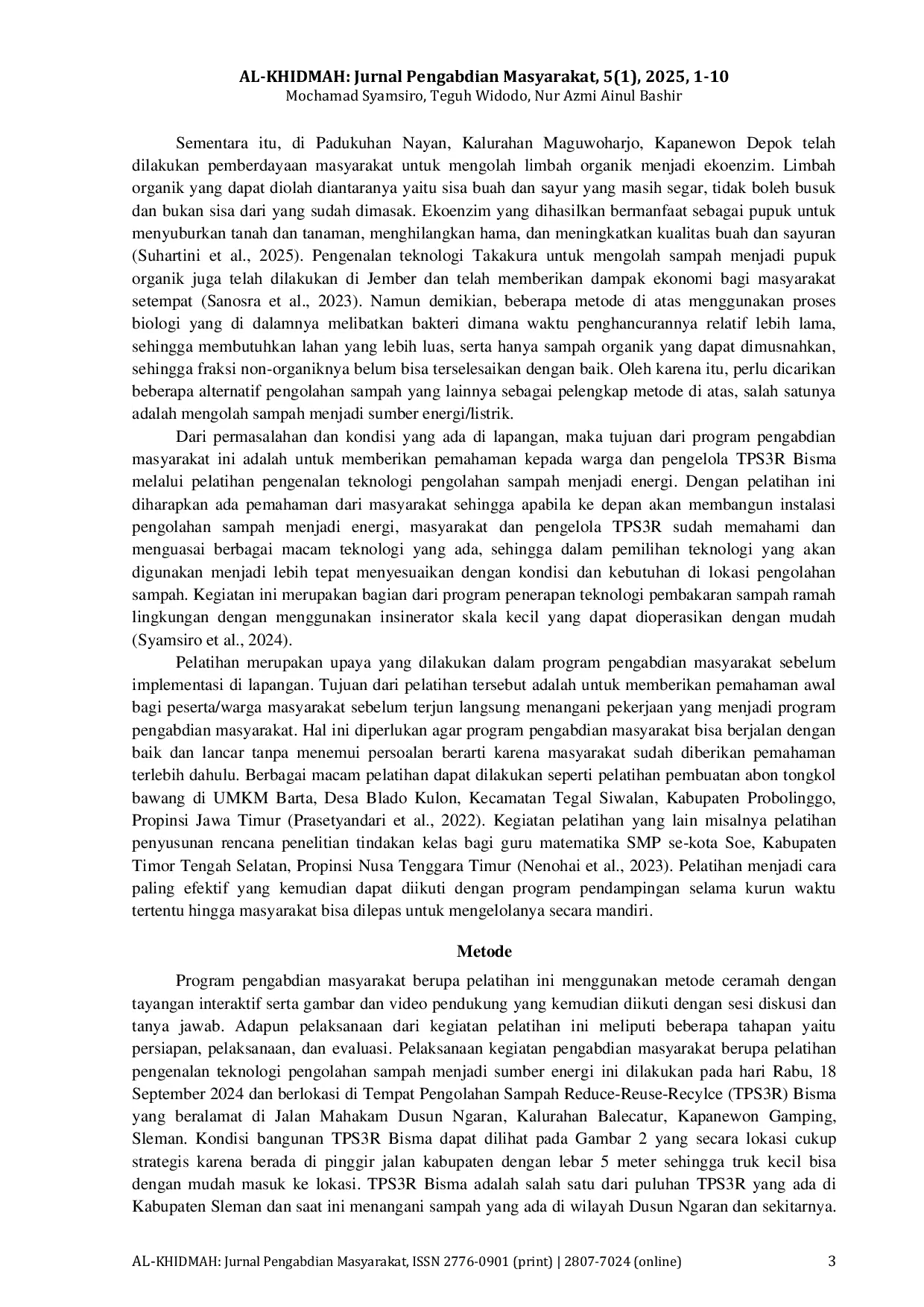 JURIS Pelatihan Pengenalan Teknologi Pengolahan Sampah Menjadi Sumber Energi Di Kalurahan Balecatur Kabupaten Sleman
