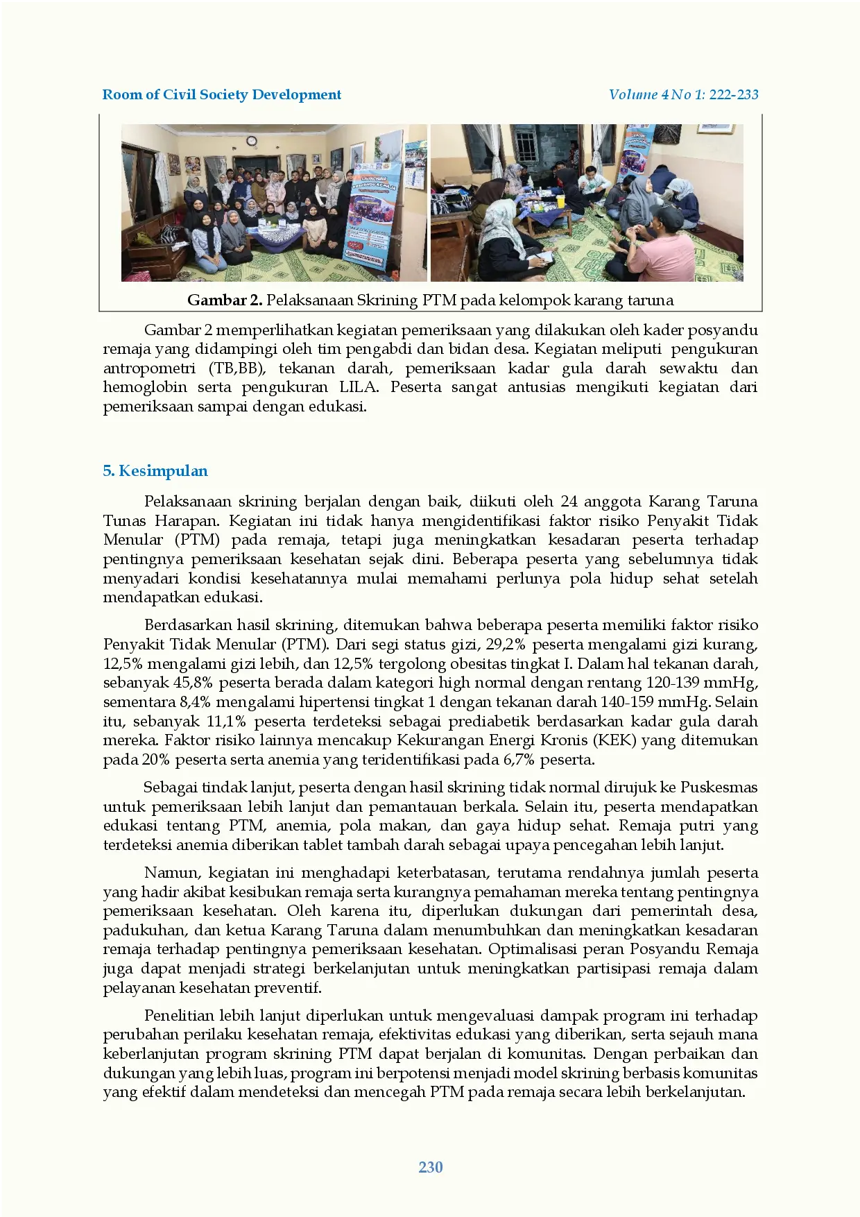 juris Deteksi Dini Faktor Risiko Penyakit Tidak Menular pada Remaja Karang Taruna Skrining dan Upaya Pencegahan