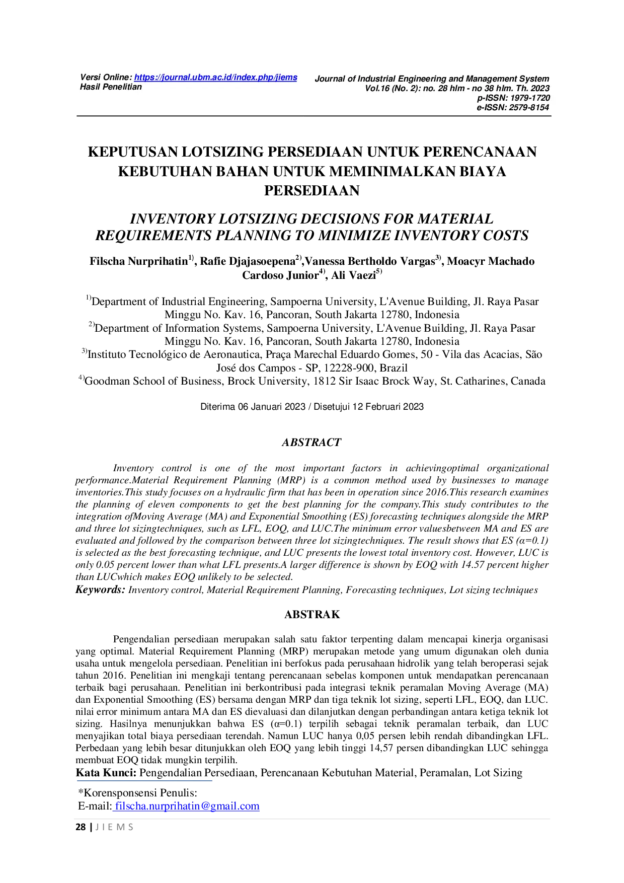 JURIS Inventory Lot Sizing Decisions for Material Requirements Planning to Minimize Inventory Costs