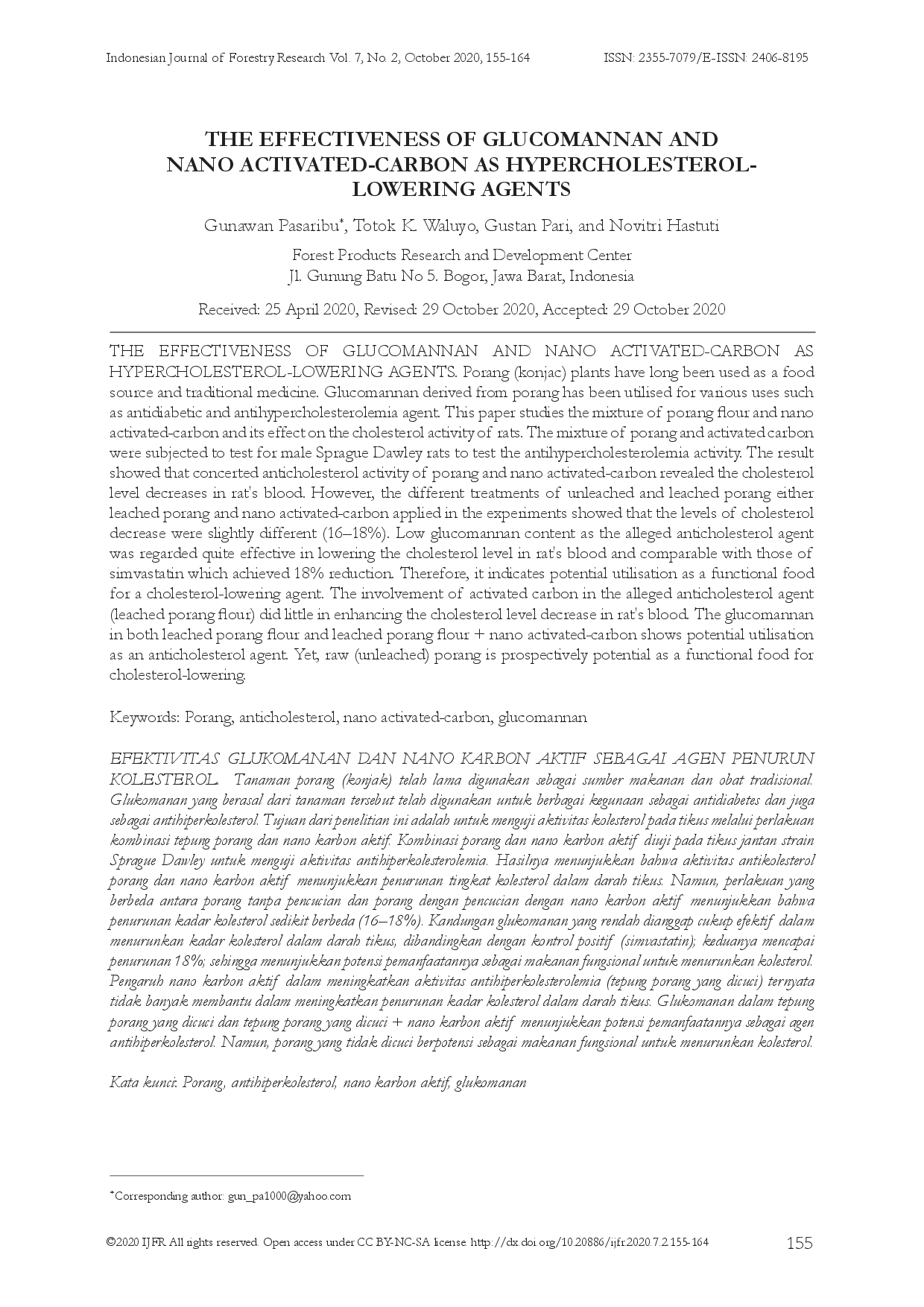 juris The Effectiveness of Glucomannan and Nano Activated Carbon as Hypercholesterol Lowering Agents