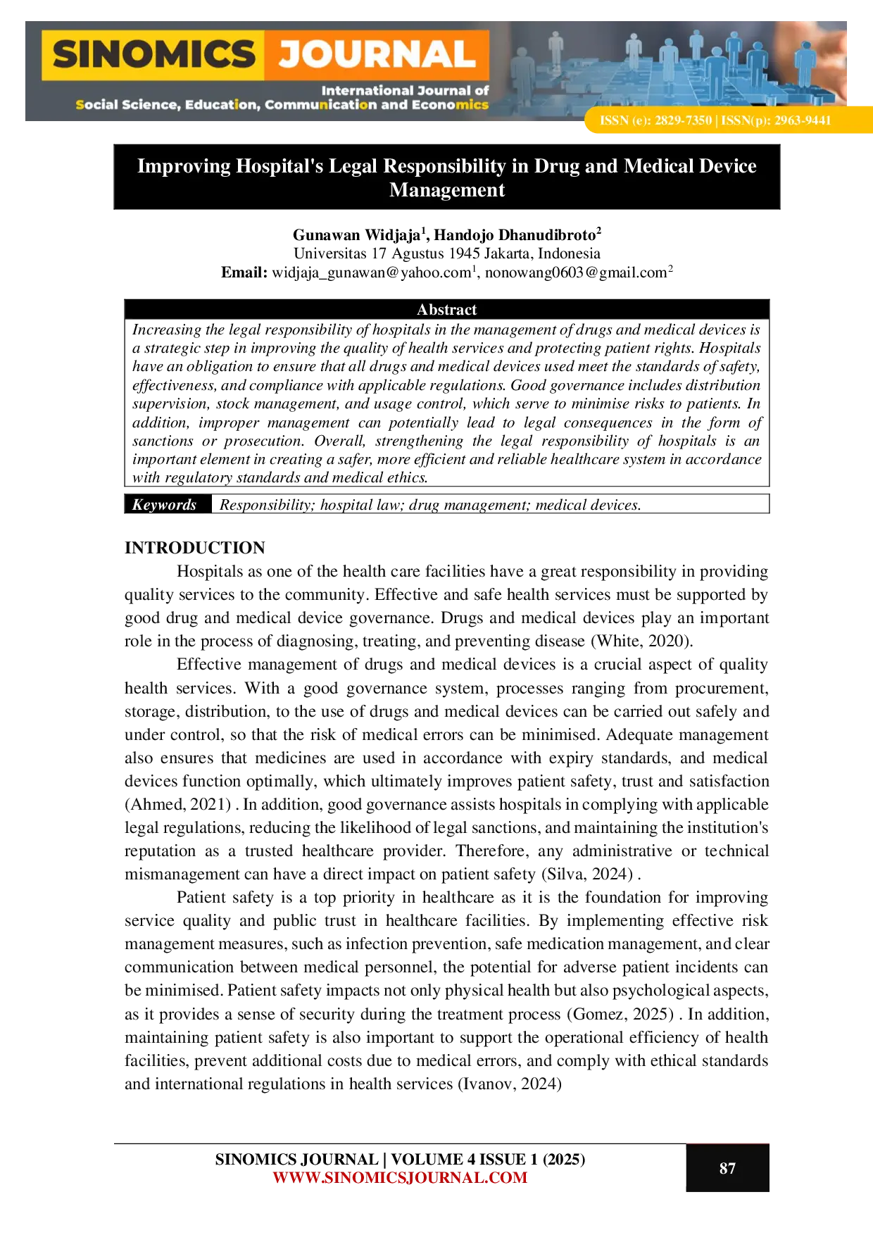 JURIS Improving Hospital s Legal Responsibility in Drug and Medical Device Management