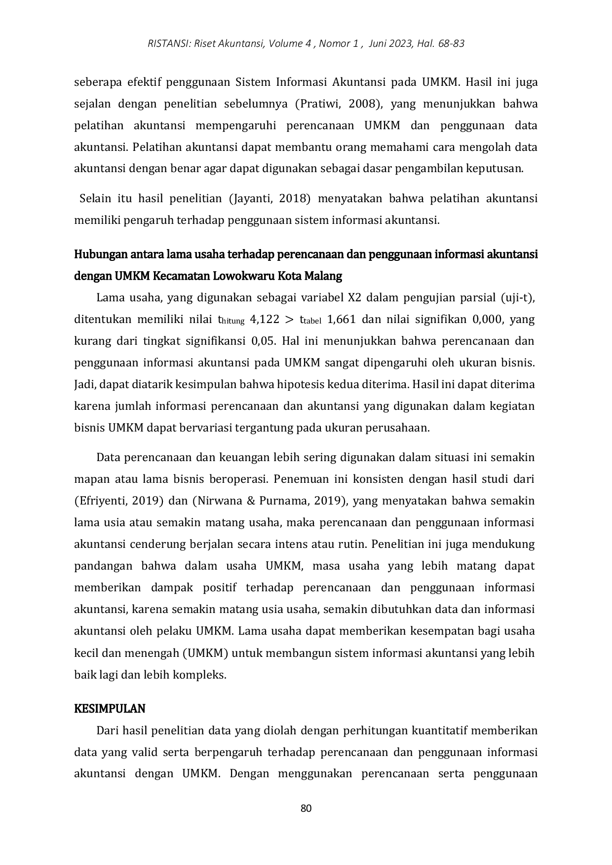 JURIS Pengaruh Pelatihan Akuntansi dan Lama Usaha Terhadap Perencanaan dan Penggunaan Informasi Akuntansi pada UMKM Kecamatan Lowokwaru Kota Malang