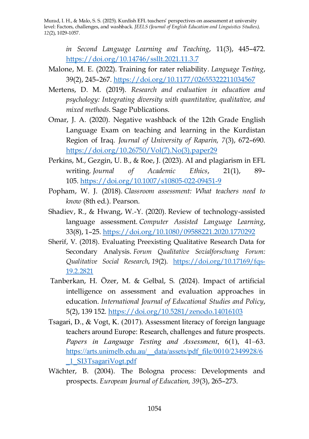 JURIS Kurdish EFL teachers perspectives on assessment at university level Factors challenges and washback