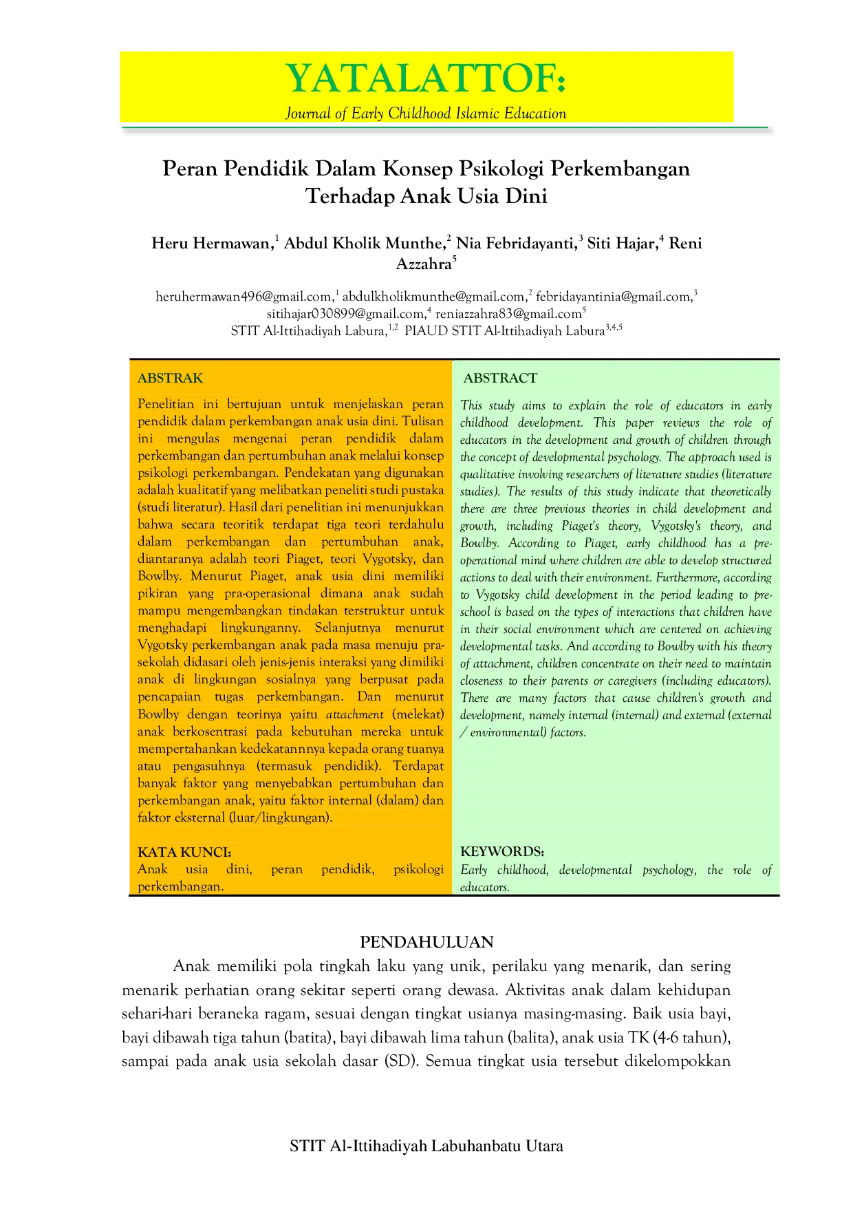 JURIS Peran Pendidik Dalam Konsep Psikologi Perkembangan Terhadap Anak Usia Dini