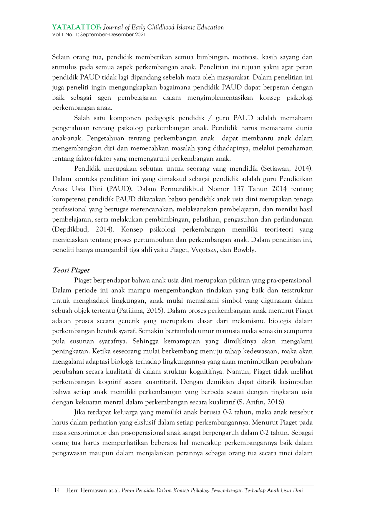 JURIS Peran Pendidik Dalam Konsep Psikologi Perkembangan Terhadap Anak Usia Dini