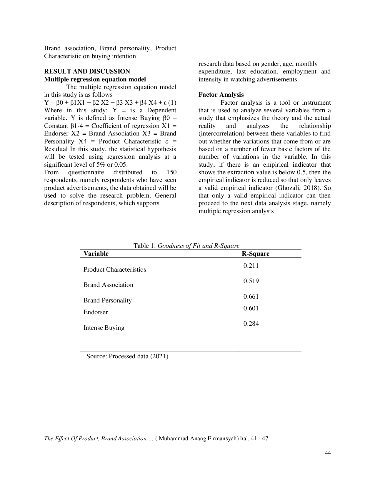 JURIS THE EFFECT OF PRODUCT BRAND ASSOCIATION BRAND PERSONALITY AND ENDORSER IN INTENSE BUYING