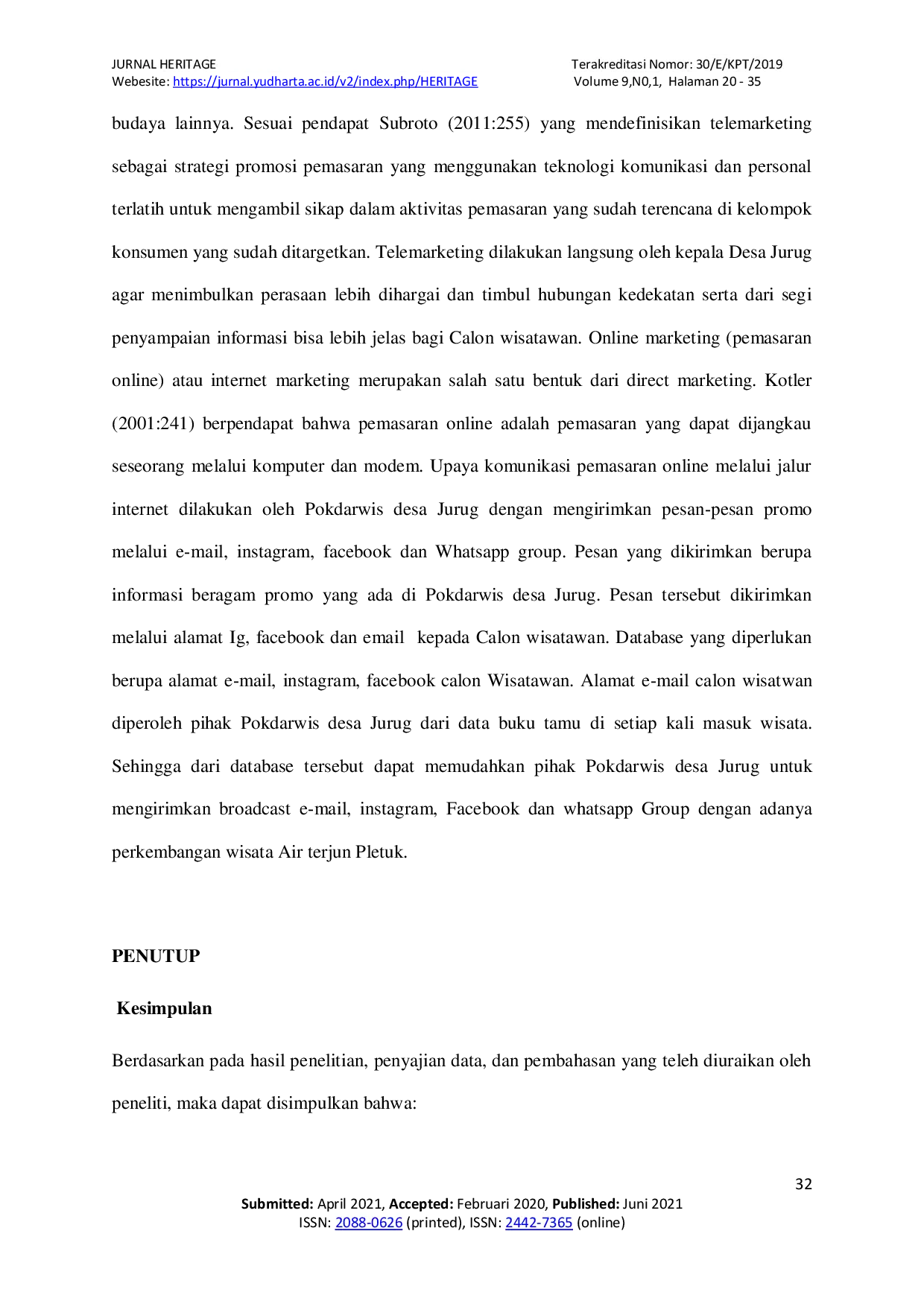 JURIS Pengembangan Strategi Komunikasi Pemasaran Pokdarwis Desa Jurug Dalam Meningkatkan Kunjungan Wisatawan Studi Kasus Di Desa Wisata Jurug Kecamatan Sooko Kabupaten Ponorogo