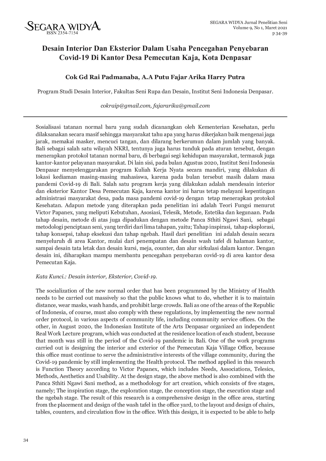 JURIS Desain Interior Dan Eksterior Dalam Usaha Pencegahan Penyebaran Covid 19 Di Kantor Desa Pemecutan Kaja Kota Denpasar