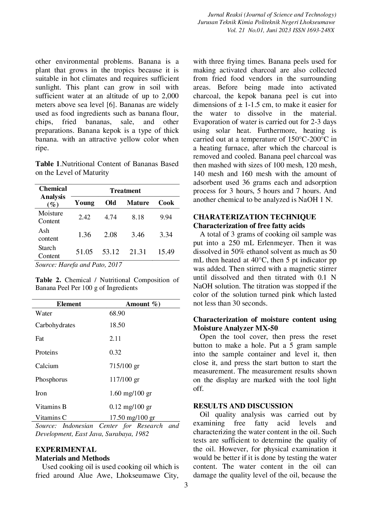 JURIS Utilization Of Banana Kepok As Active Charcoal For The Process Of Purification Of Used Cooking Oil Using The Adsorption Method