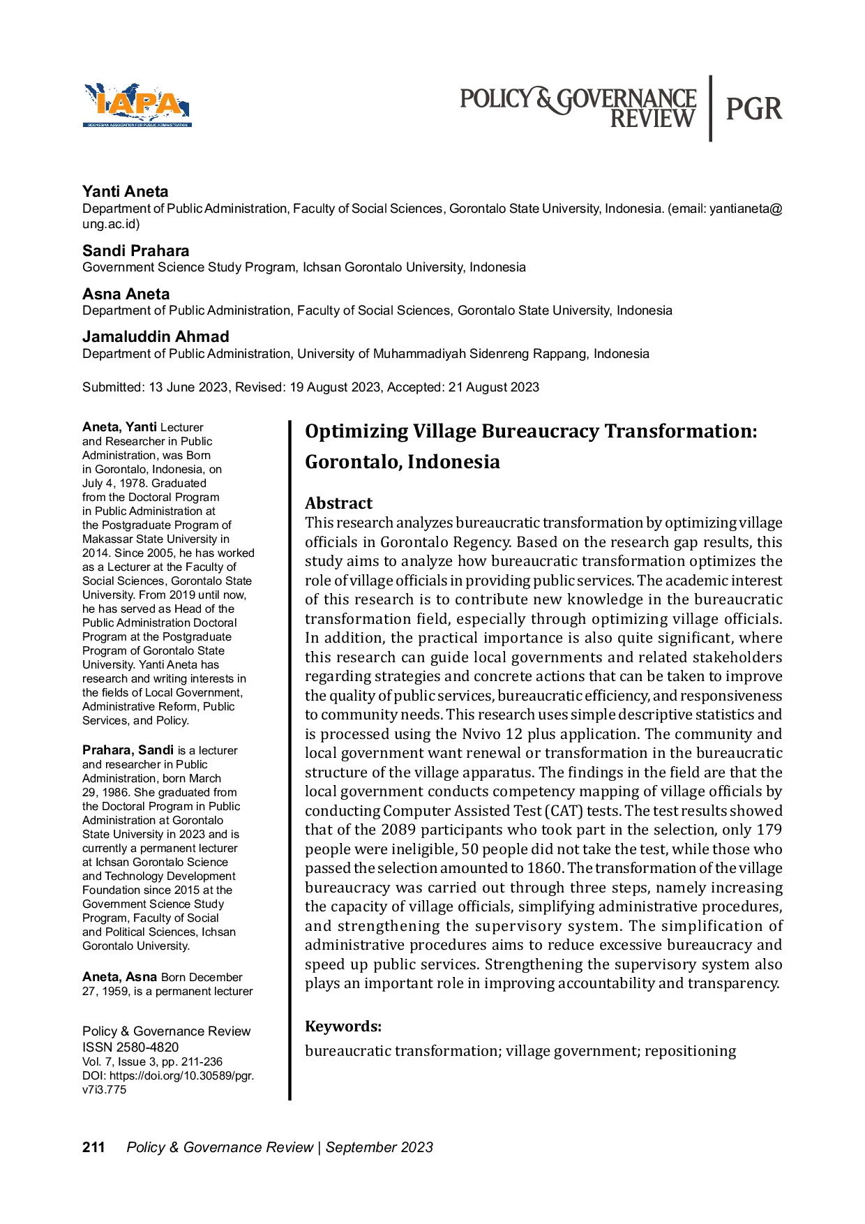 JURIS Optimizing Village Bureaucracy Transformation Gorontalo Indonesia