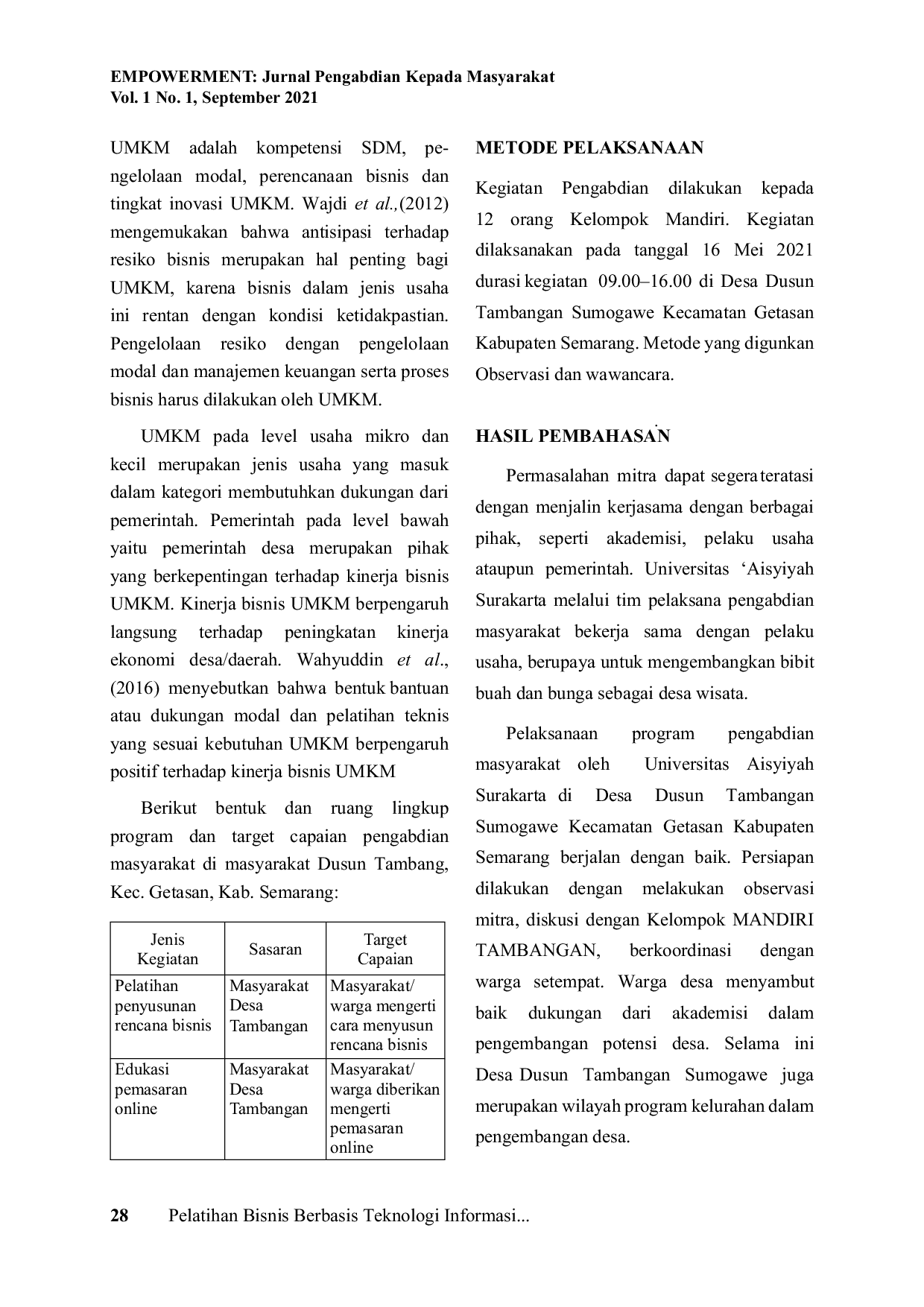 JURIS Pelatihan Bisnis Berbasis Teknologi Informasi Manajemen Retail Pada Dusun Tambang Kec Getasan Kab Semarang