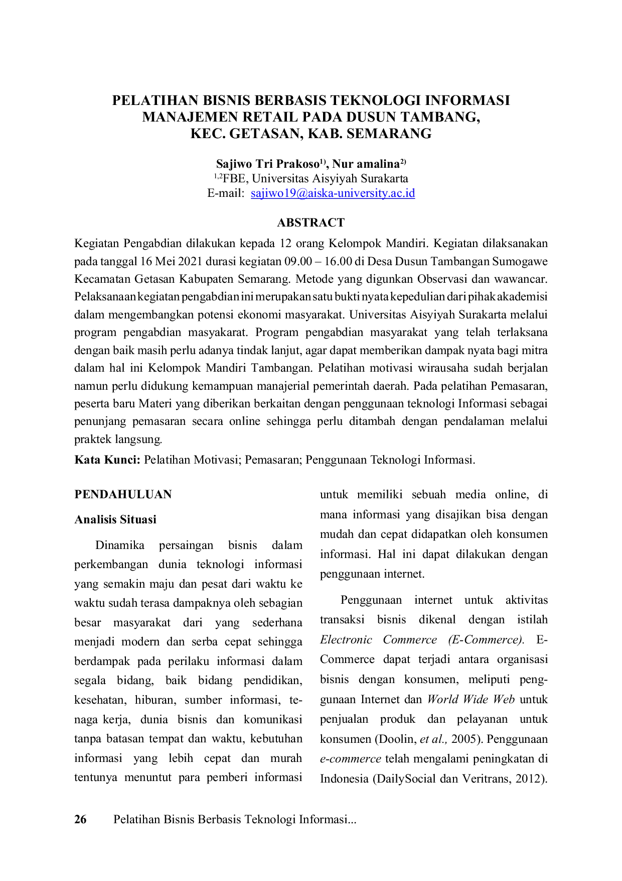 JURIS Pelatihan Bisnis Berbasis Teknologi Informasi Manajemen Retail Pada Dusun Tambang Kec Getasan Kab Semarang
