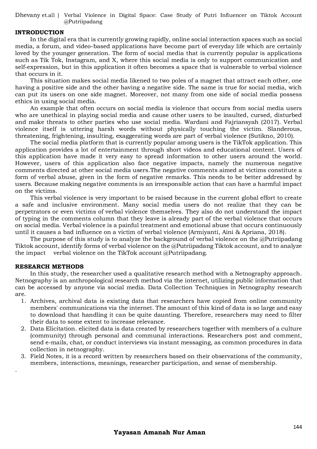 JURIS Verbal Violence In Digital Space Case Study Of Putri Influencer On Tiktok Account Putriipadang