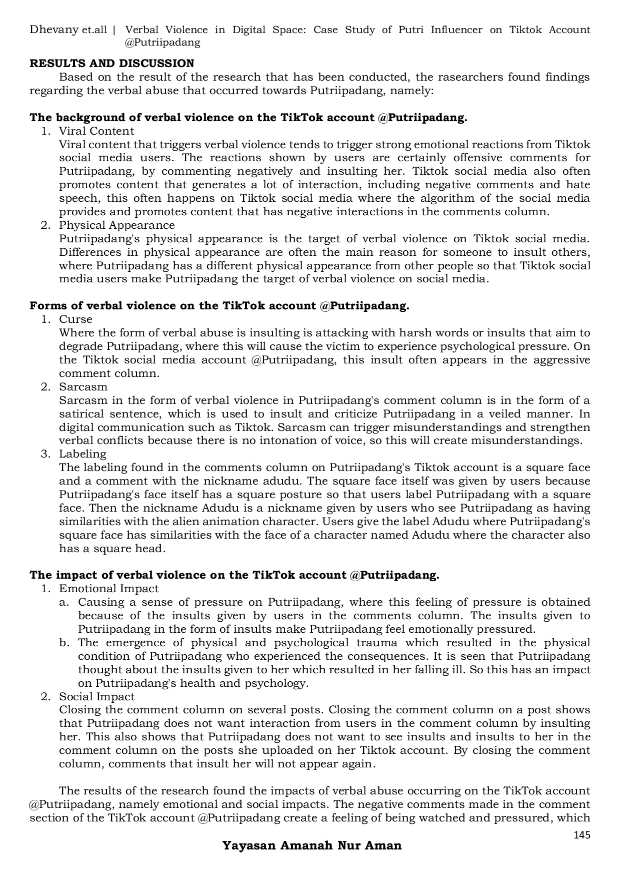 JURIS Verbal Violence In Digital Space Case Study Of Putri Influencer On Tiktok Account Putriipadang