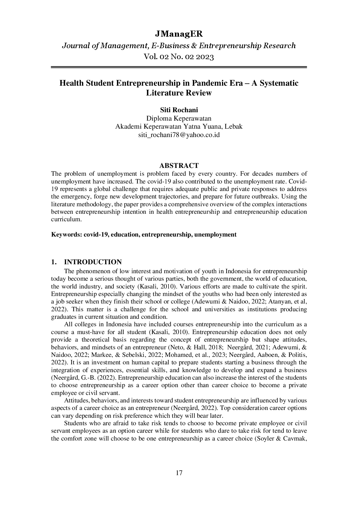 juris Health Student Entrepreneurship in Pandemic Era A Systematic Literature Review