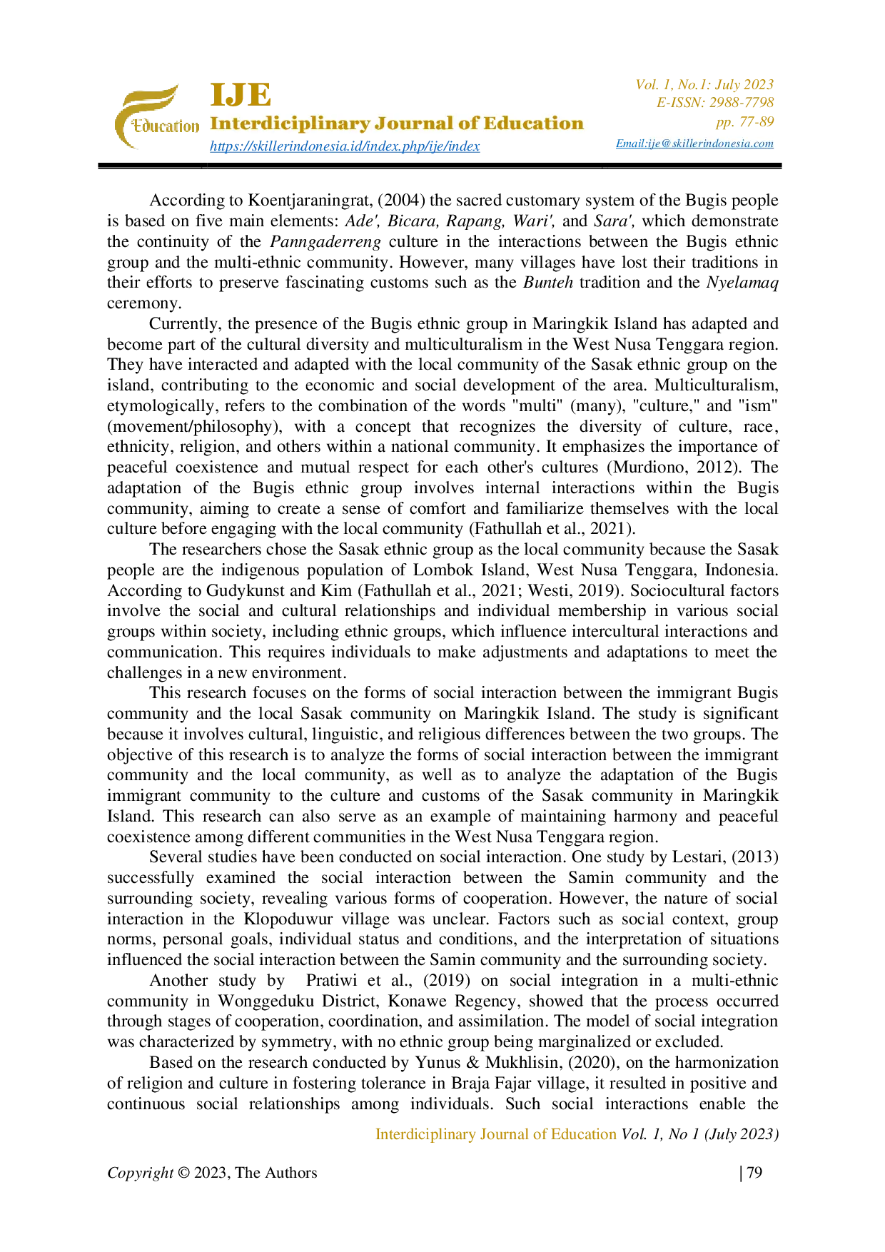 JURIS Social Interaction between Bugis and Sasak Communities on Maringkik Island