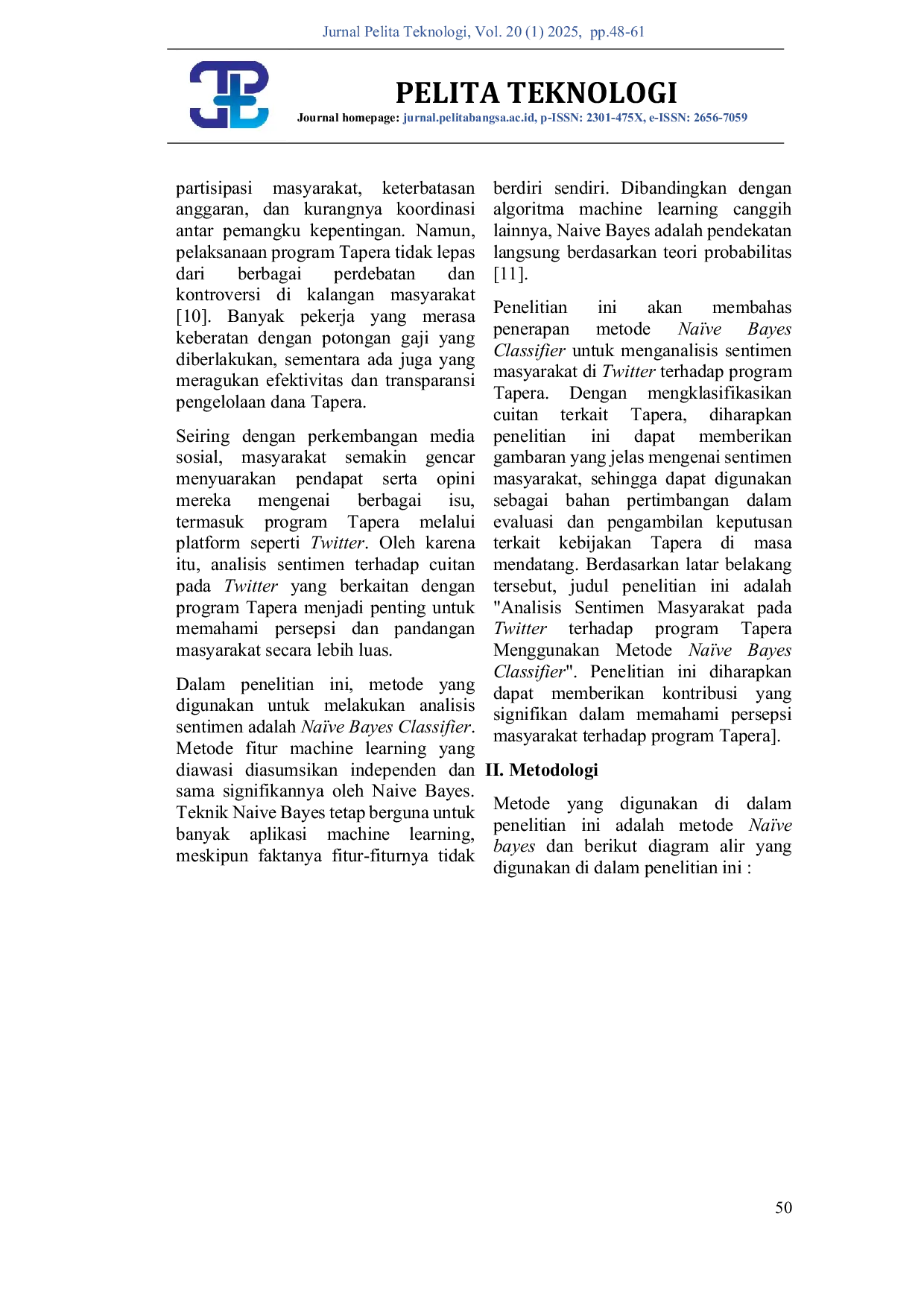 JURIS Analyzing TAPERA program and sentiment analysis in Twitter using na ve bayes algorithm