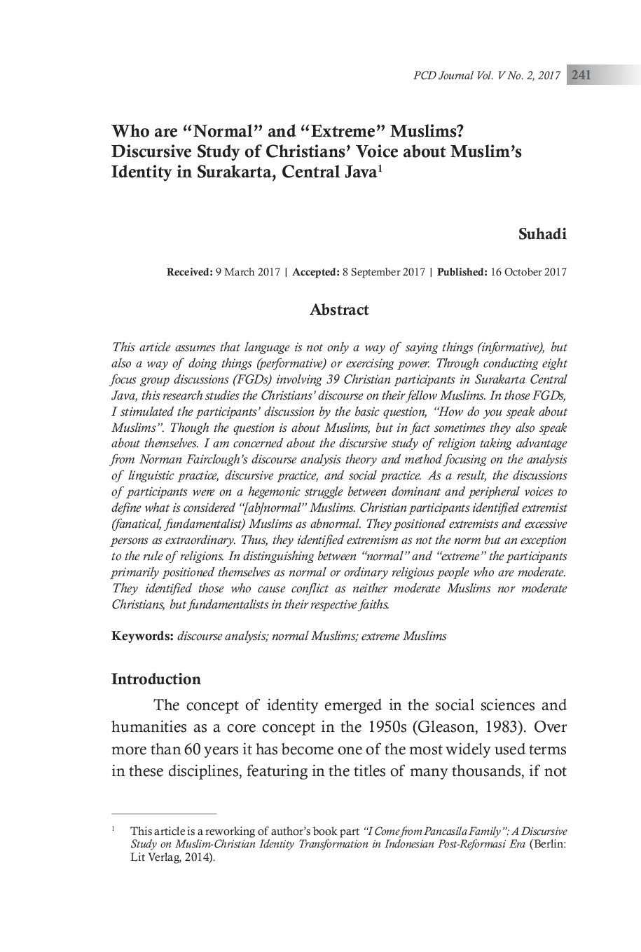JURIS Who are Normal and Extreme Muslims Discursive Study of Christians Voice about Muslim s Identity in Surakarta Central Java