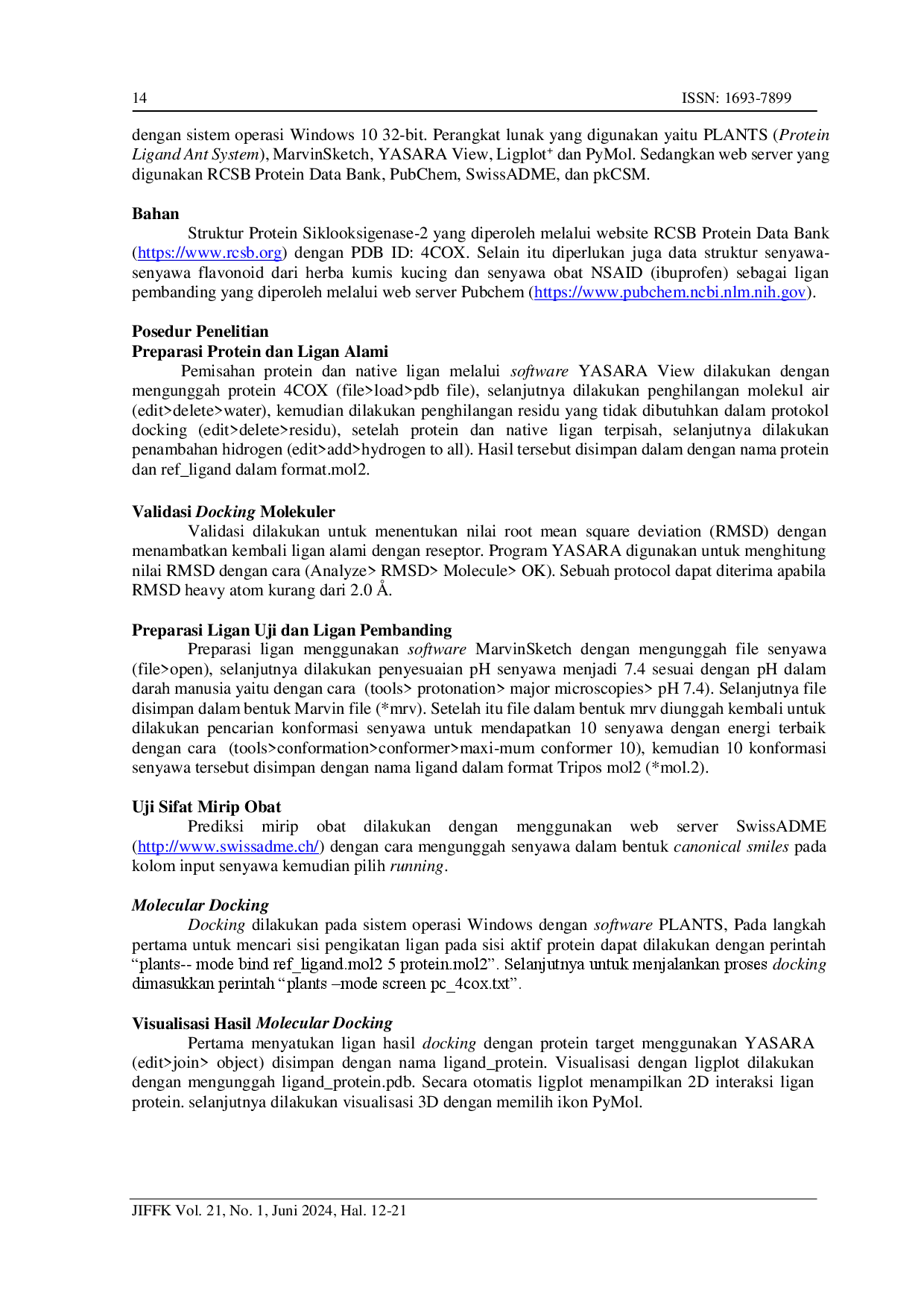 juris Studi In Silico Senyawa Flavonoid Herba Kumis Kucing Orthosiphon Stamineus B sebagai Penghambat Enzim Siklooksigenase 2