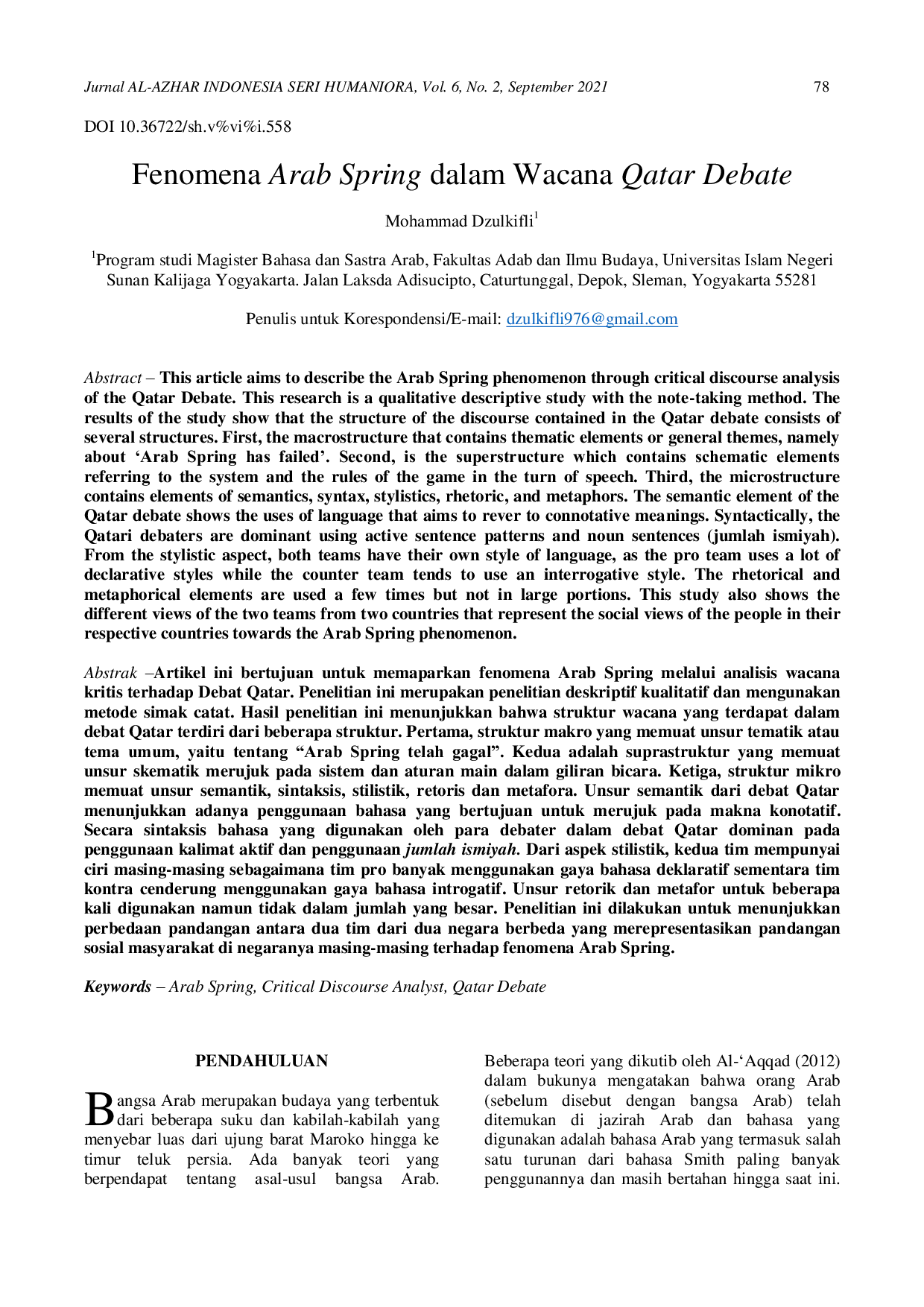 JURIS Fenomena Arab Spring dalam Wacana Qatar Debate