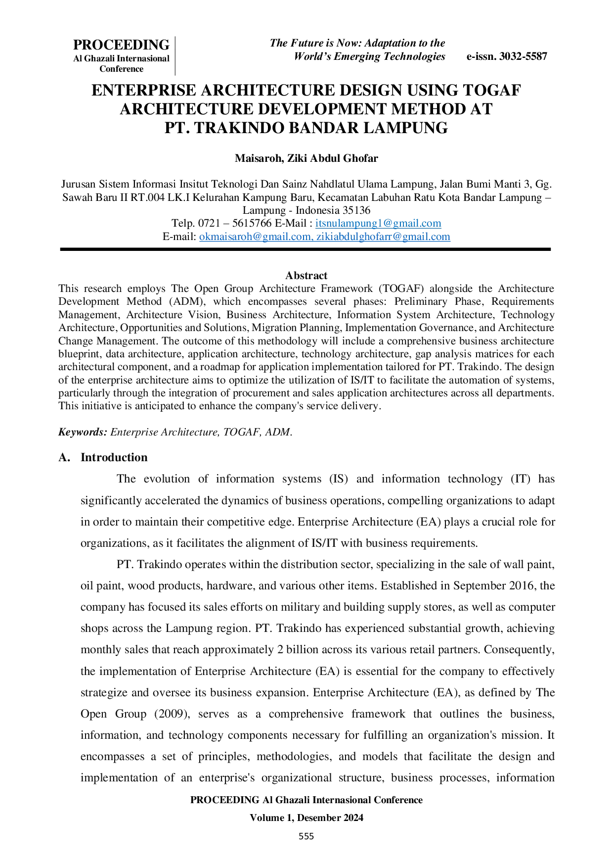 JURIS Enterprise Architecture Design Using TOGAF Architecture Development Method at PT Trakindo Bandar Lampung