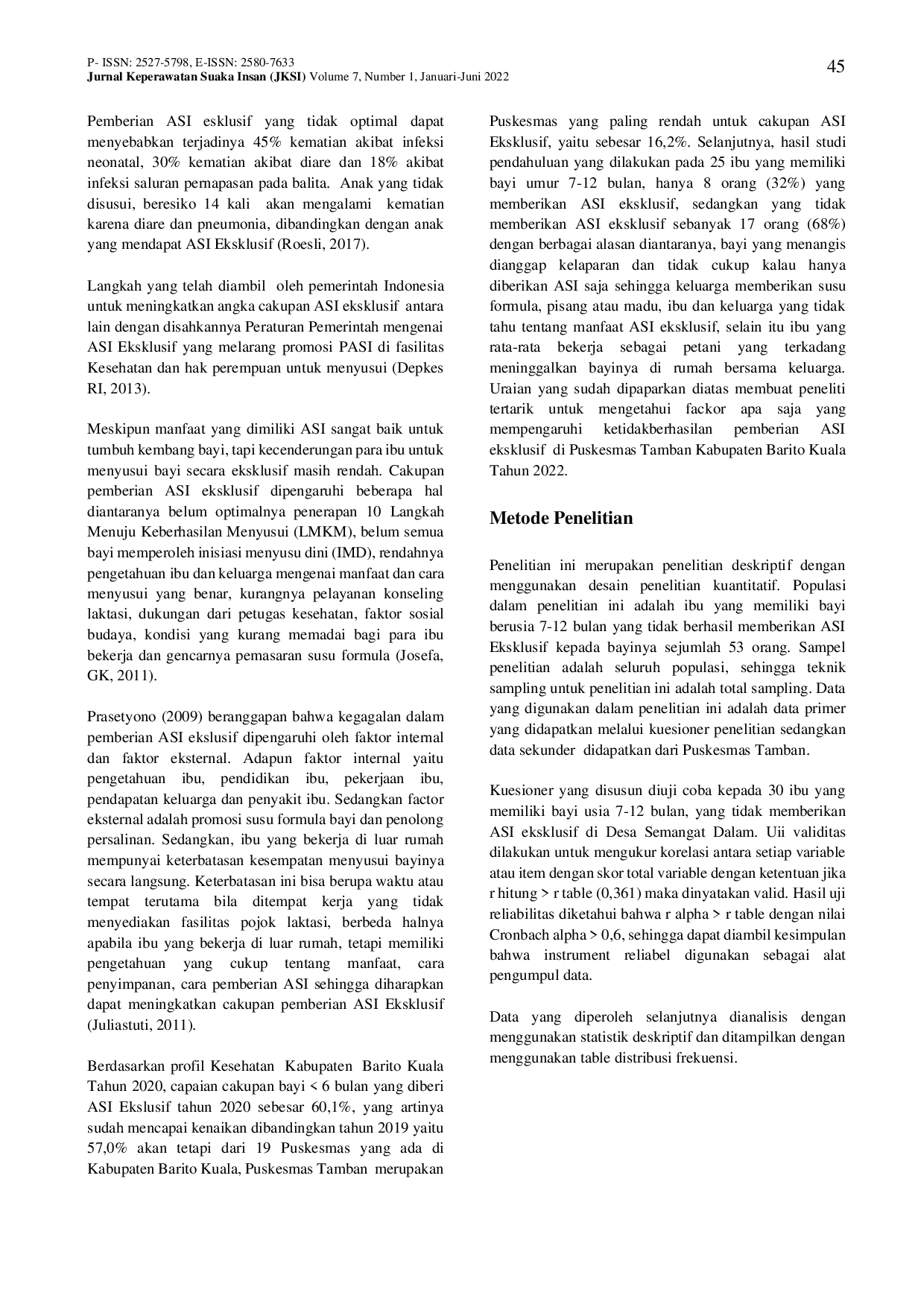JURIS Faktor Yang Mempengaruhi Ketidakberhasilan Pemberian Asi Eksklusif Di Puskesmas Tamban Kabupaten Barito Kuala Tahun 2022