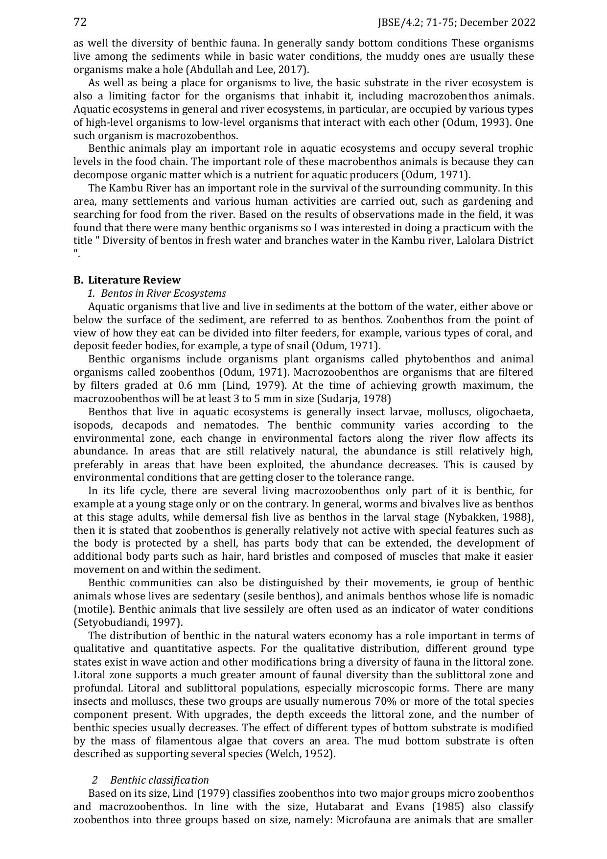 JURIS Diversity of Bentos in Fresh Water and Branches Water in The Kambu River Lalolara District