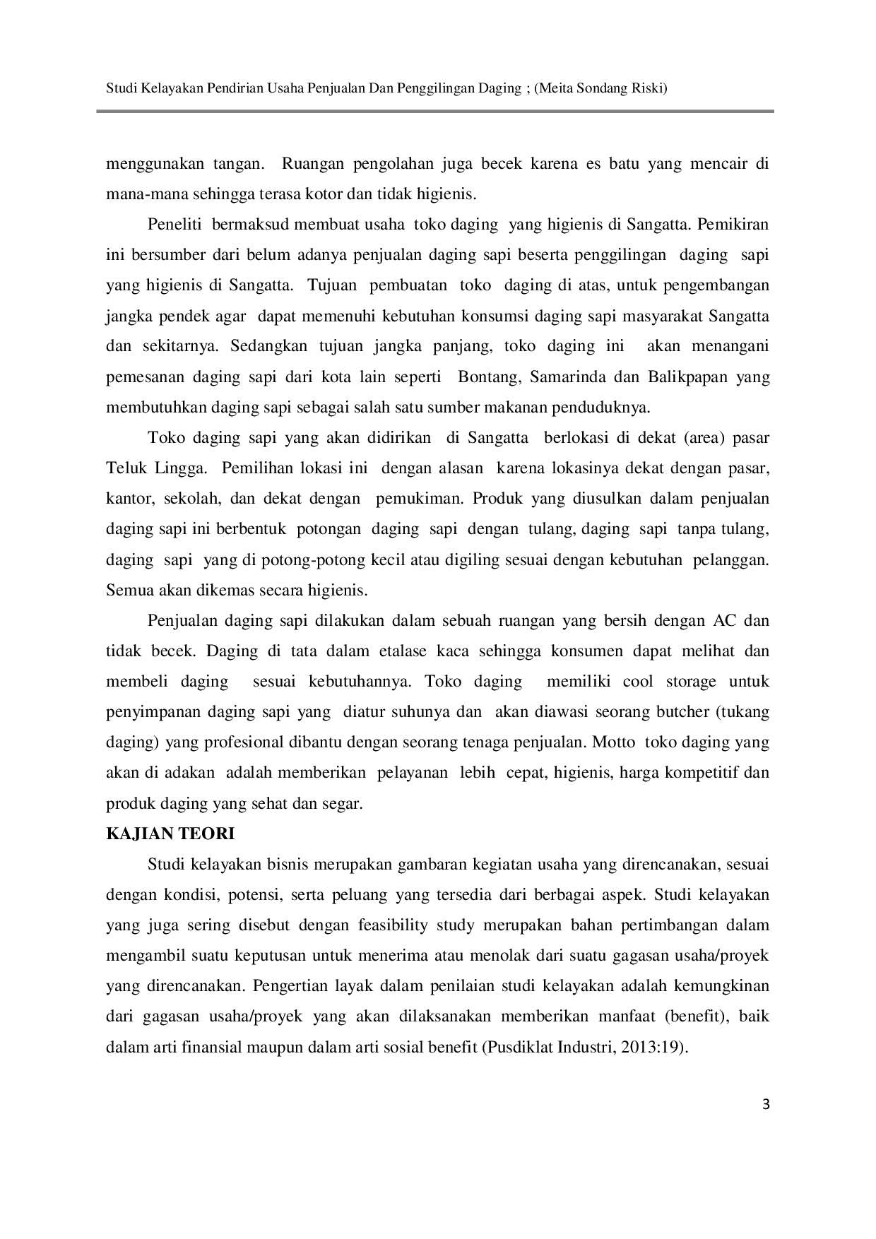 JURIS Studi Kelayakan Pendirian Usaha Penjualan dan Penggilingan Daging Sapi