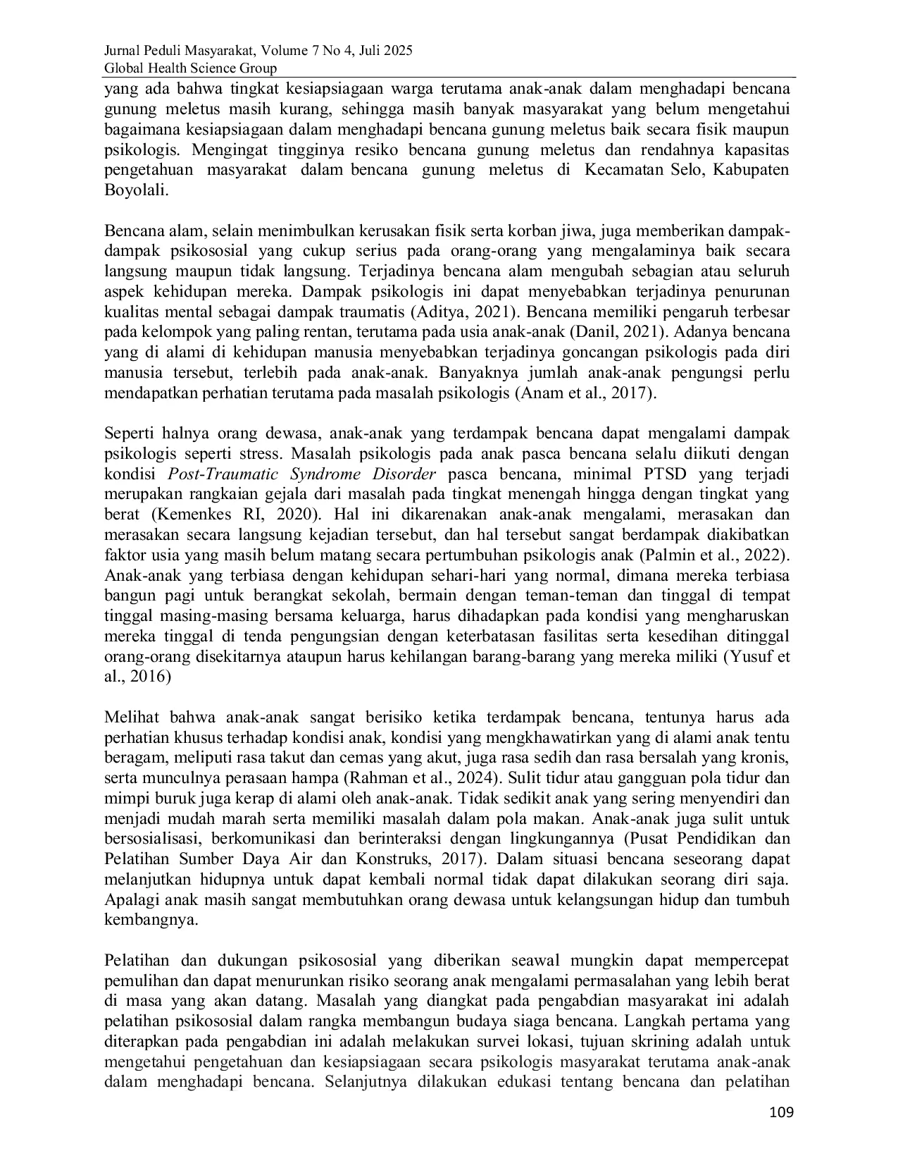 JURIS Pelatihan Psikososial untuk Membangun Budaya Siaga Bencana