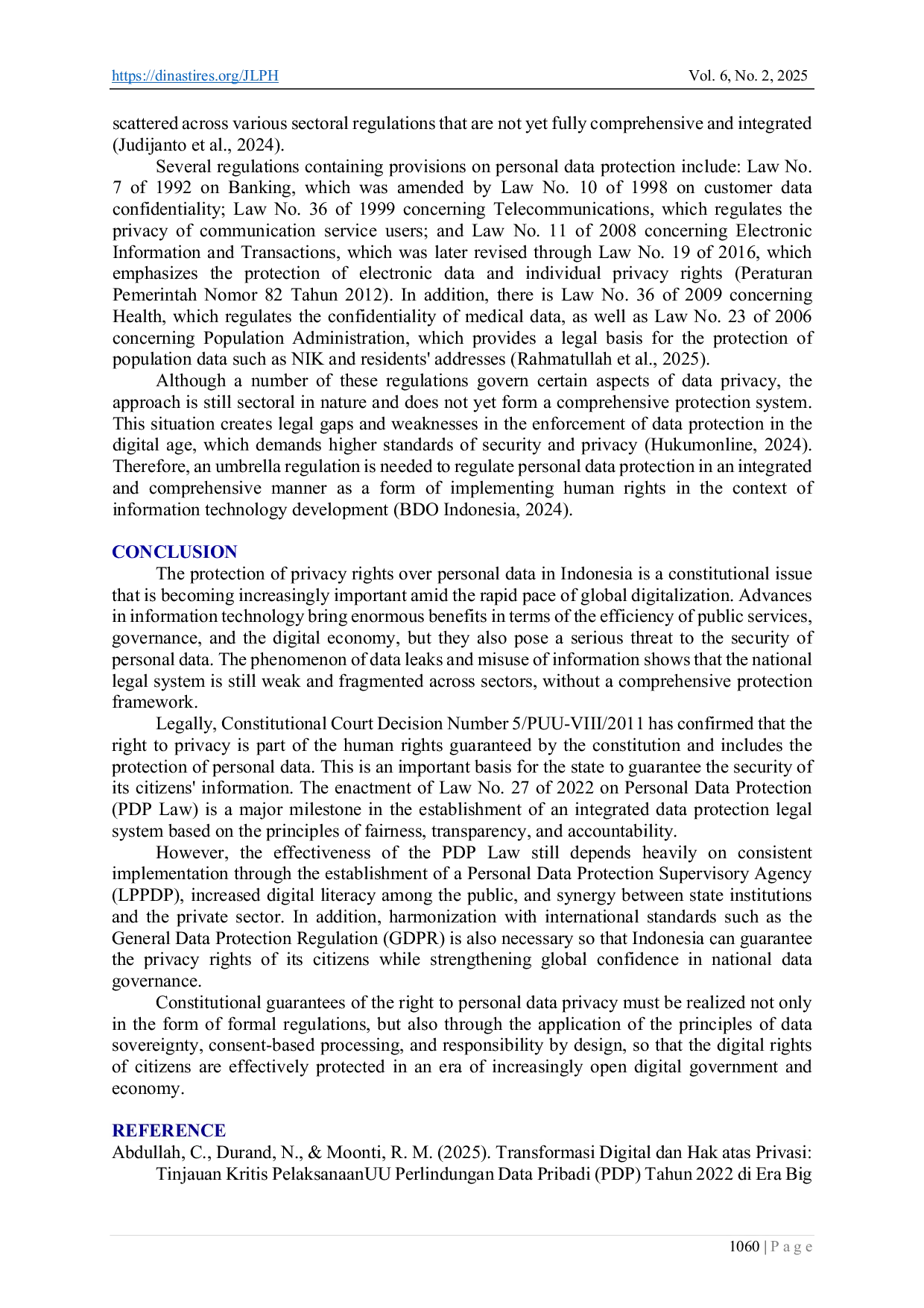 JURIS Constitutional Guarantees of the Right to Privacy of Personal Data of Citizens in the Era of Government Digitalization