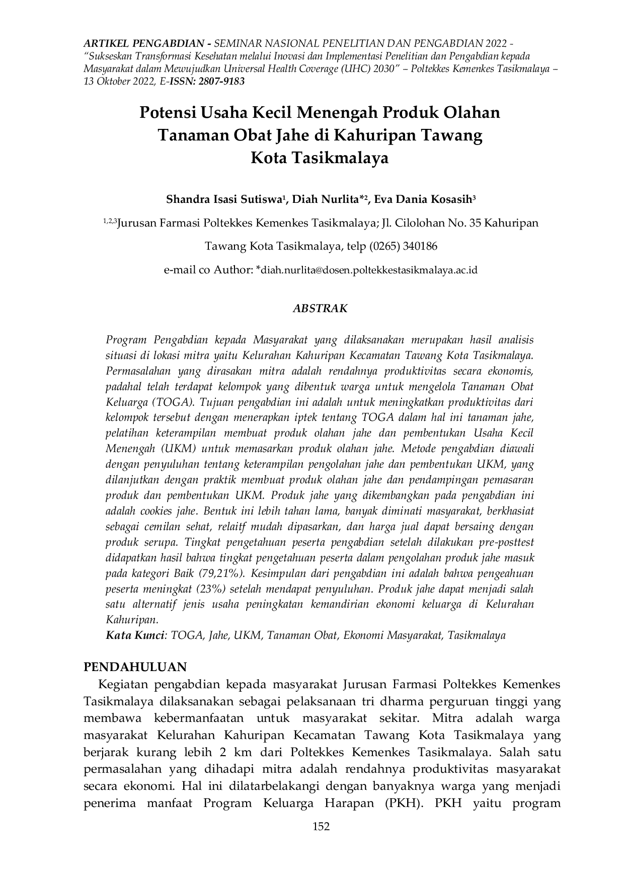 JURIS Potensi Usaha Kecil Menengah Produk Olahan Tanaman Obat Jahe di Kahuripan Tawang Kota Tasikmalaya