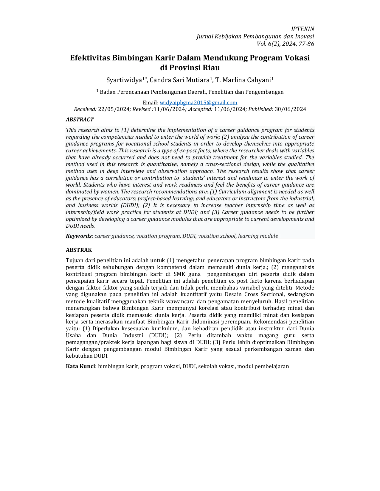 JURIS Efektivitas Bimbingan Karir Dalam Mendukung Program Vokasi di Provinsi Riau