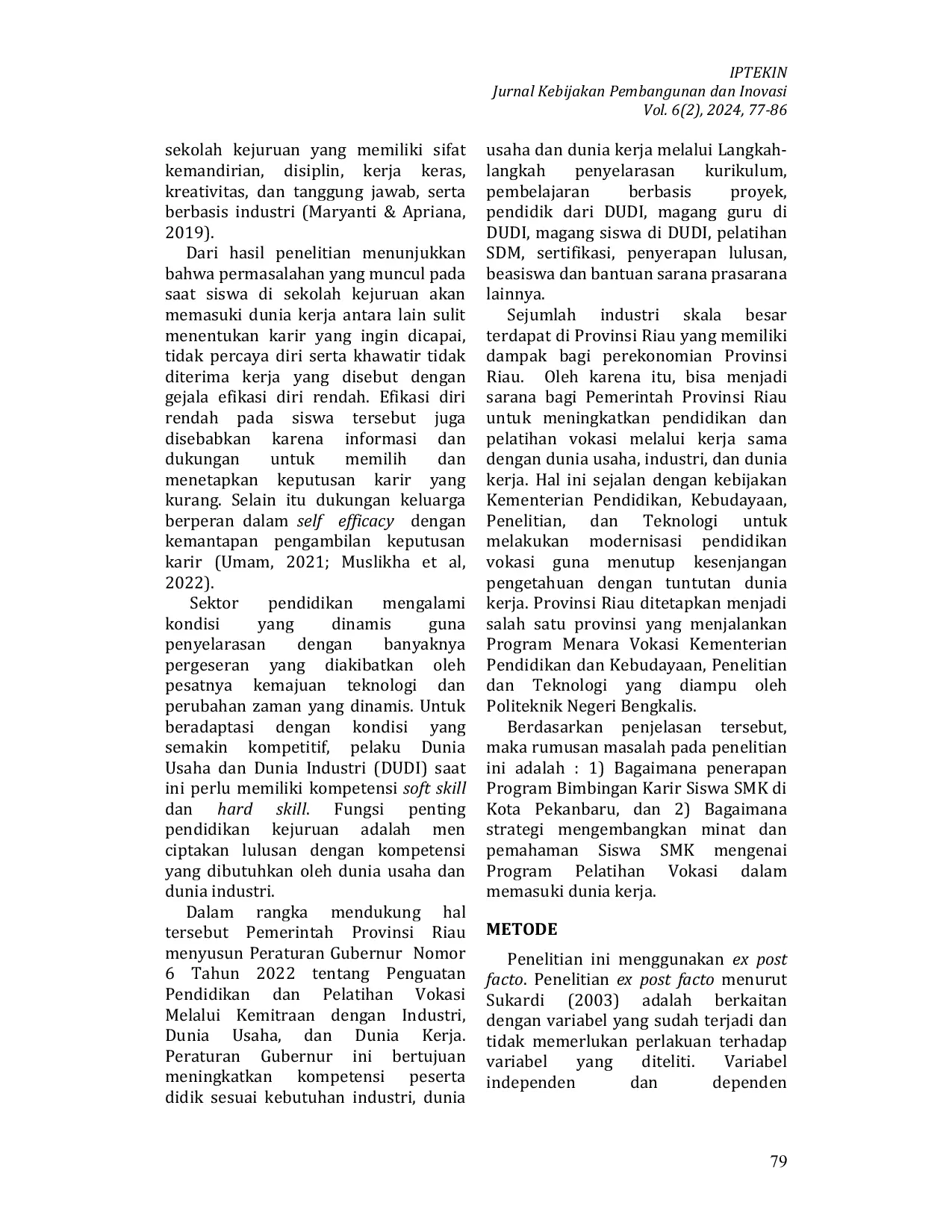 JURIS Efektivitas Bimbingan Karir Dalam Mendukung Program Vokasi di Provinsi Riau